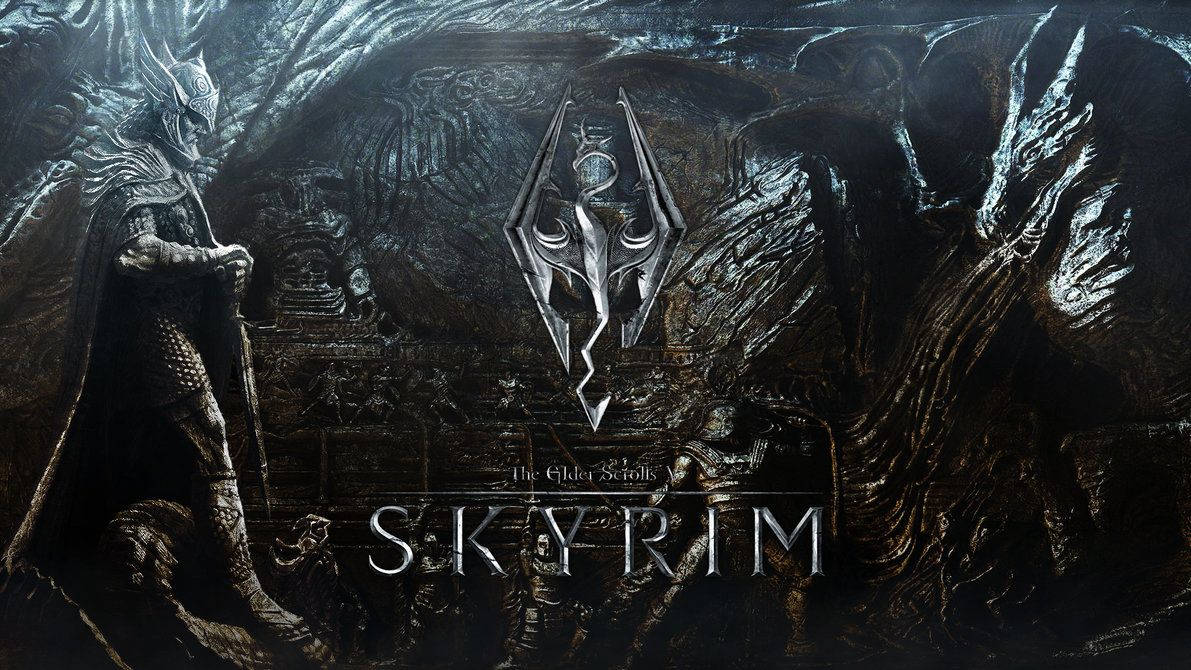 Skyrim, dragon, armored warrior, SD Desktop Wallpaper