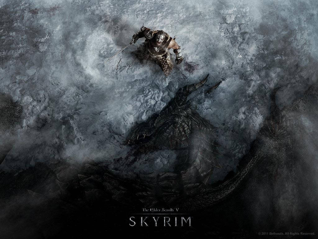 Skyrim, dragon, warrior, SD Desktop Wallpaper