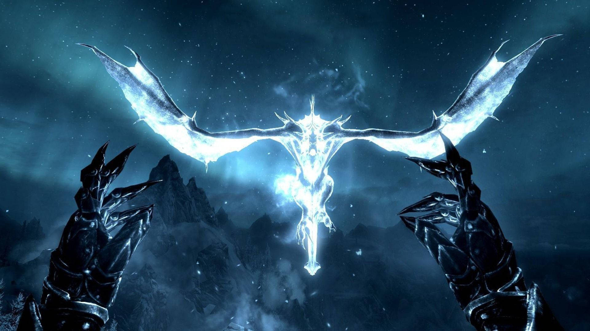 Skyrim, lightning dragon, glowing ice dragon, Full HD Desktop Wallpaper