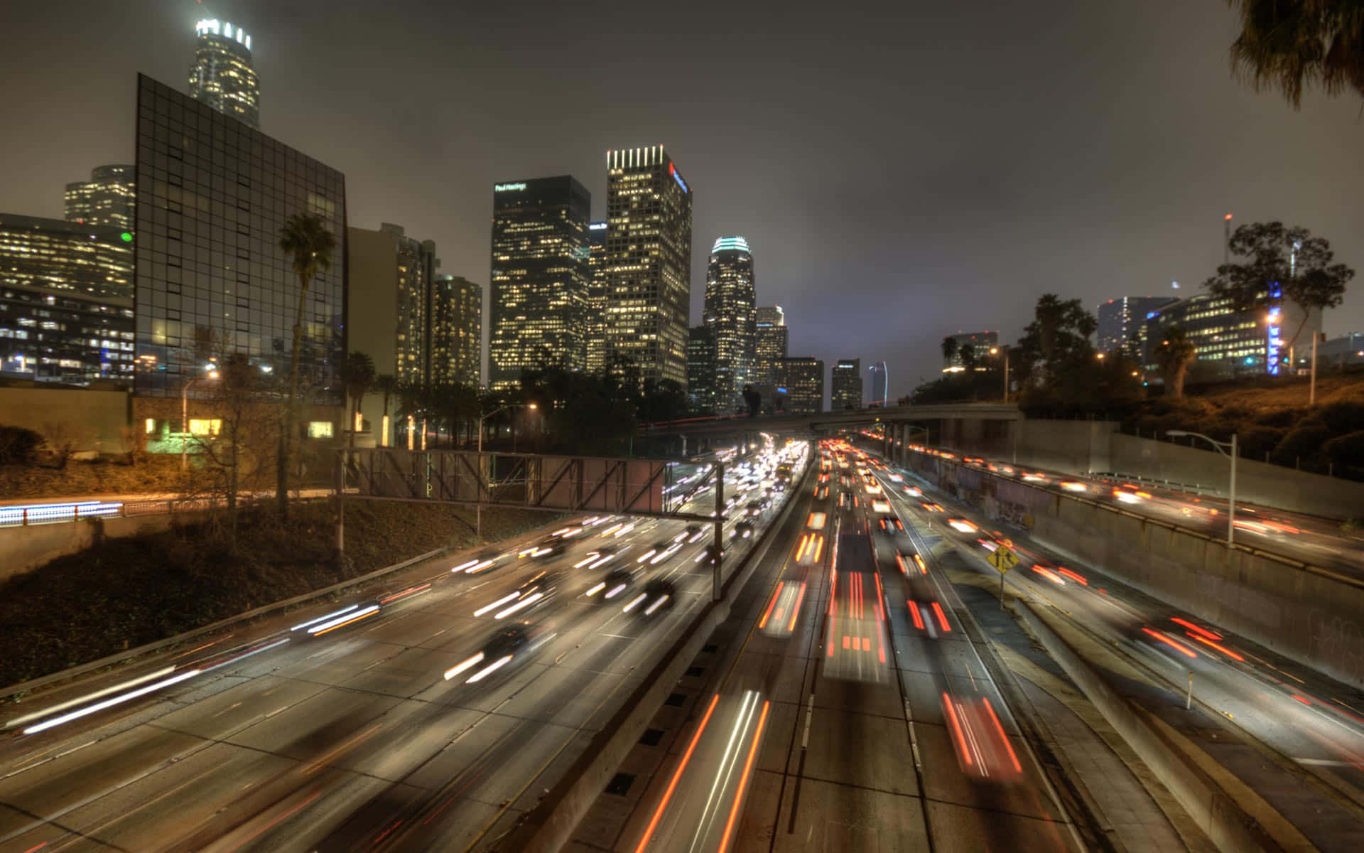 highway, car lights, night, Full HD Desktop Wallpaper