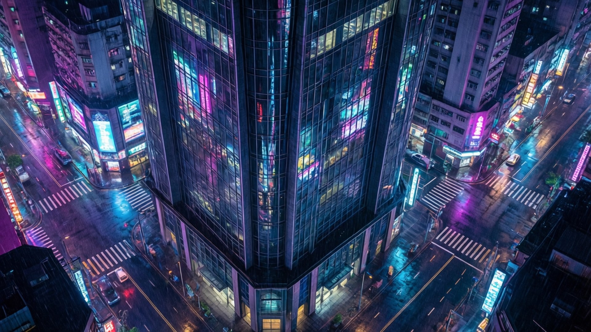 neon, city street, night, Full HD Desktop Wallpaper
