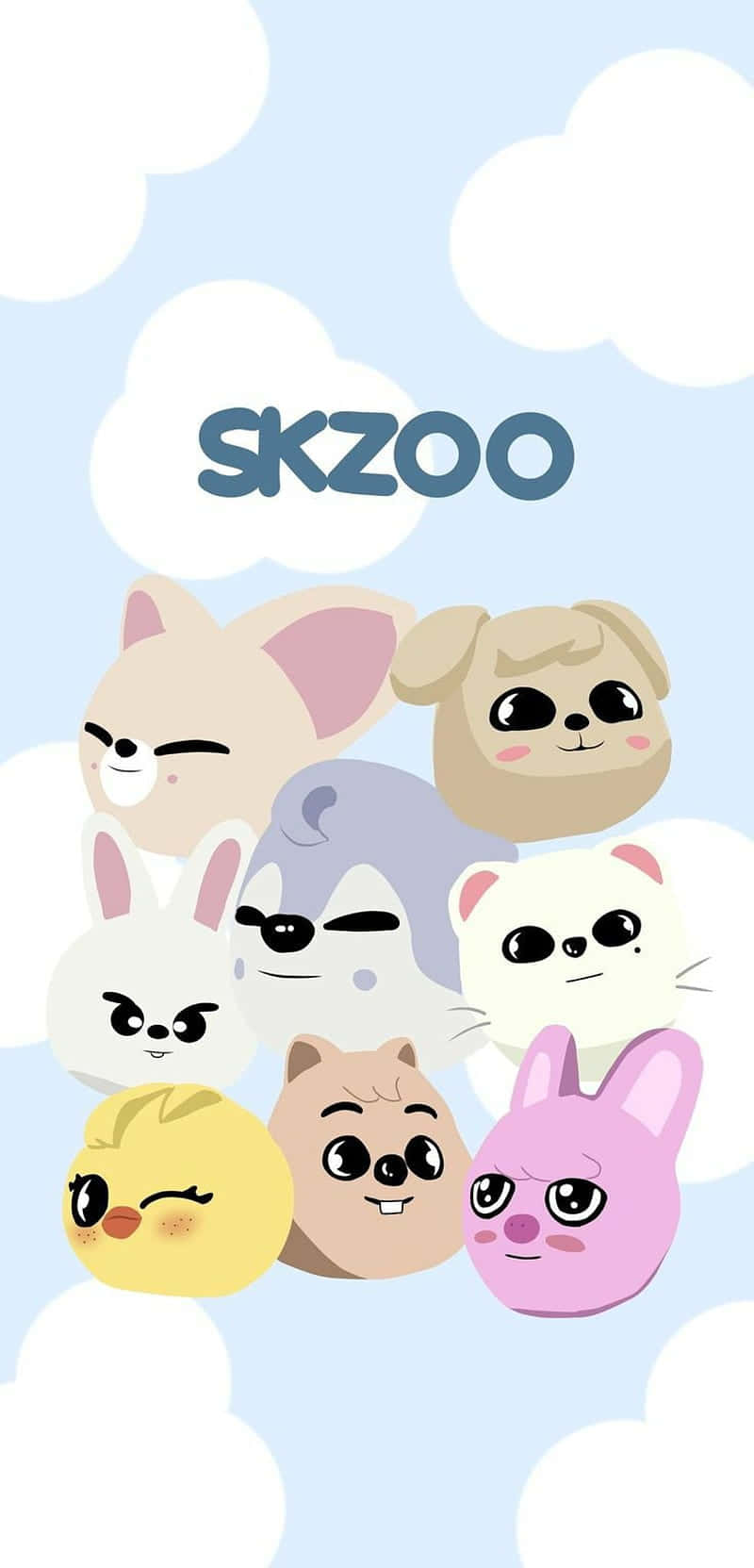 S K Z O O, characters, cloud background, HD Phone Wallpaper