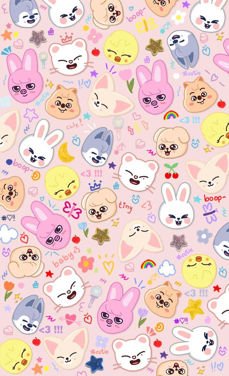 Skzoo, characters pattern, pink wallpaper, SD Phone Wallpaper