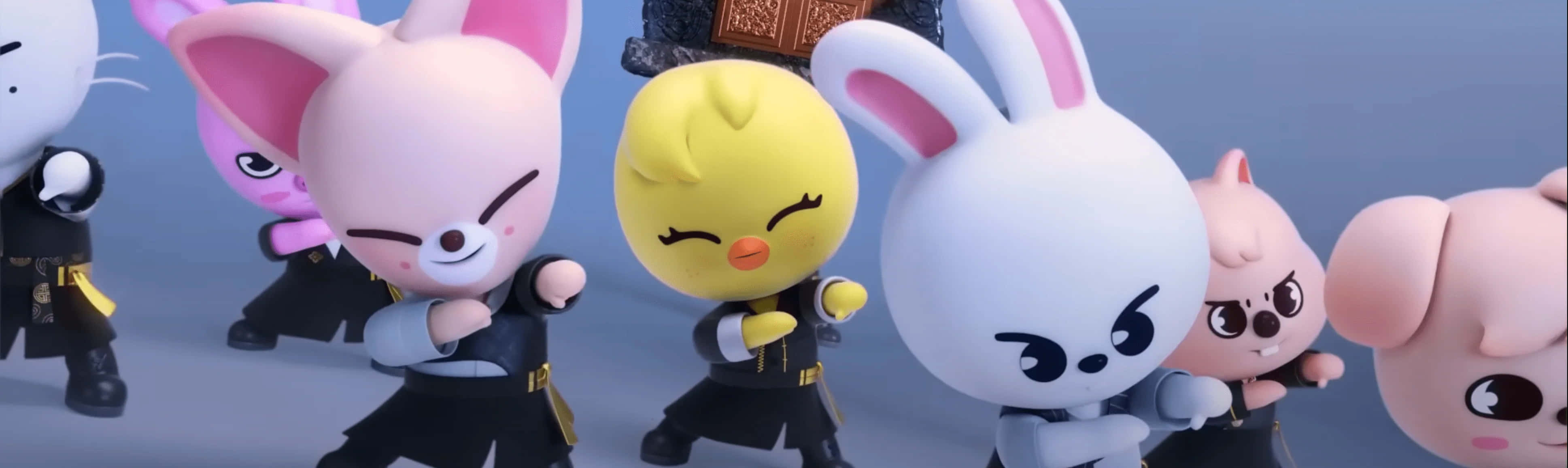 Skzoo, chibi cartoon animals, black martial arts uniforms, 4K Desktop Wallpaper