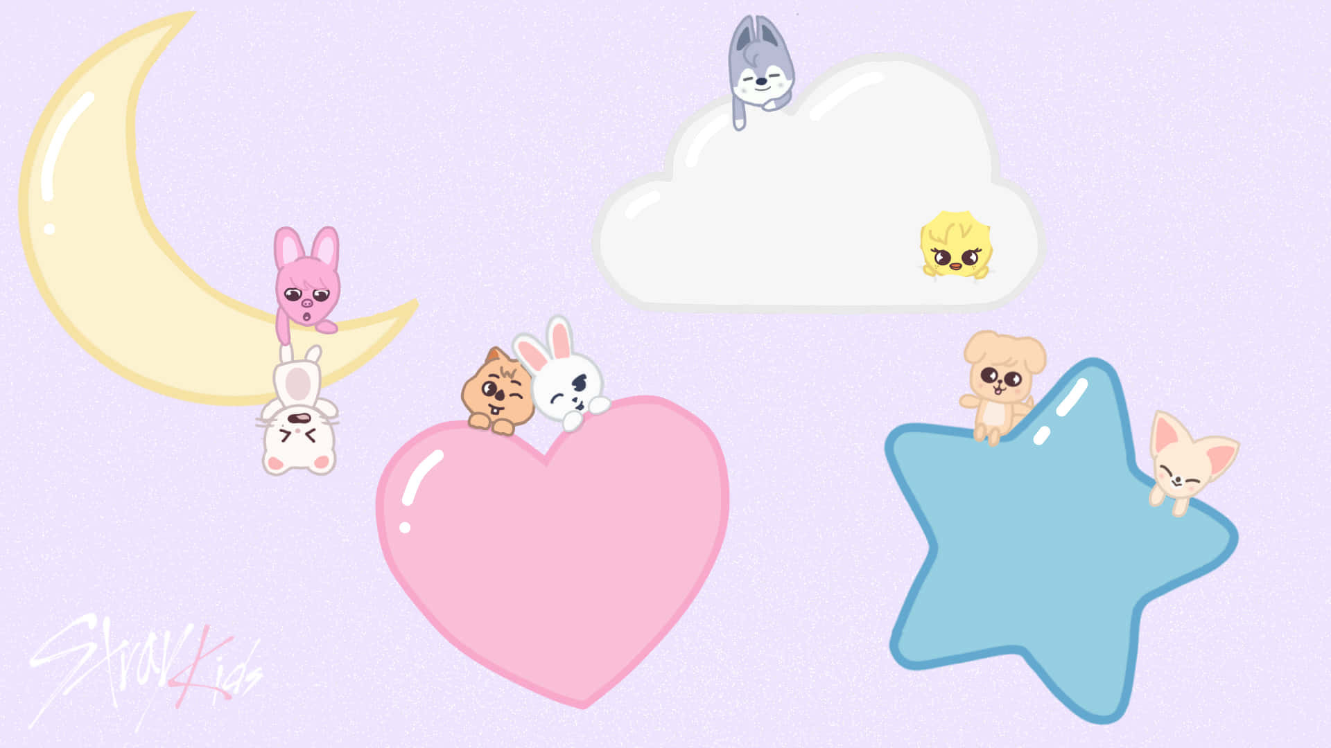 Skzoo, celestial, crescent moon heart cloud, Full HD Desktop Wallpaper