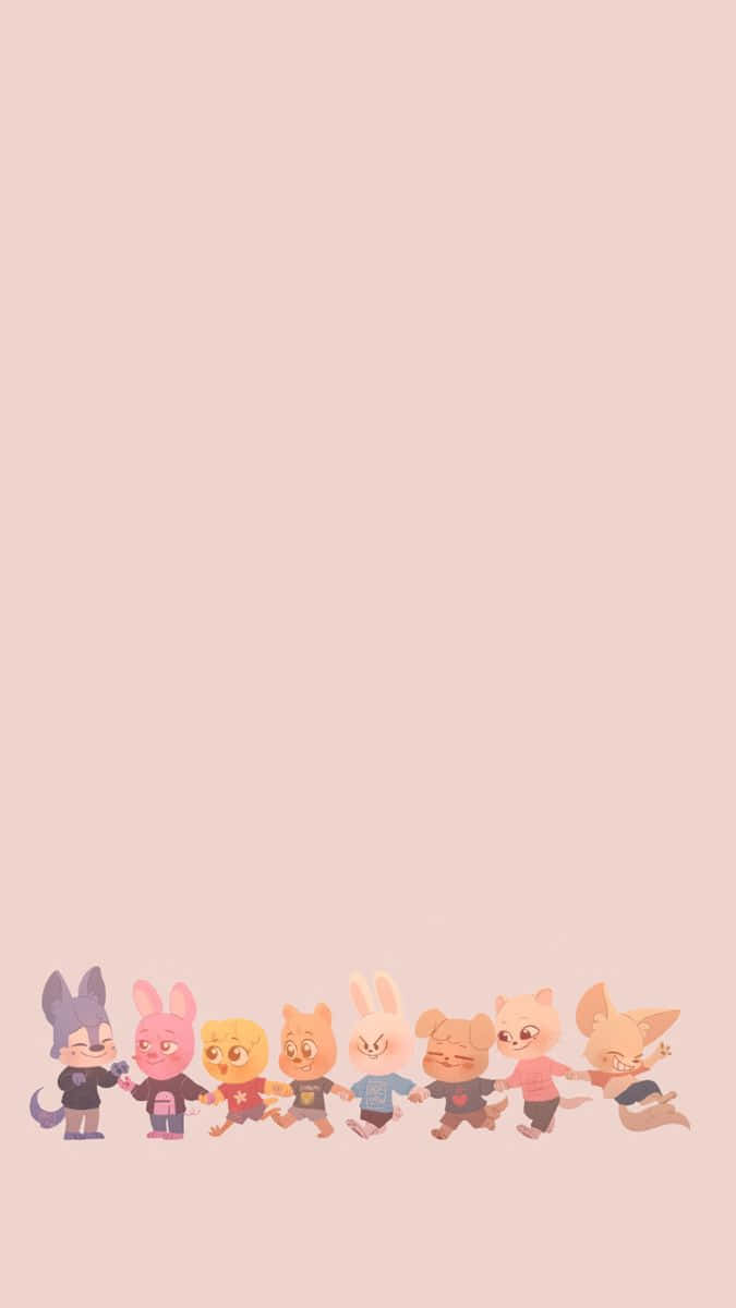 Skzoo, characters lineup, pink background, SD Phone Wallpaper