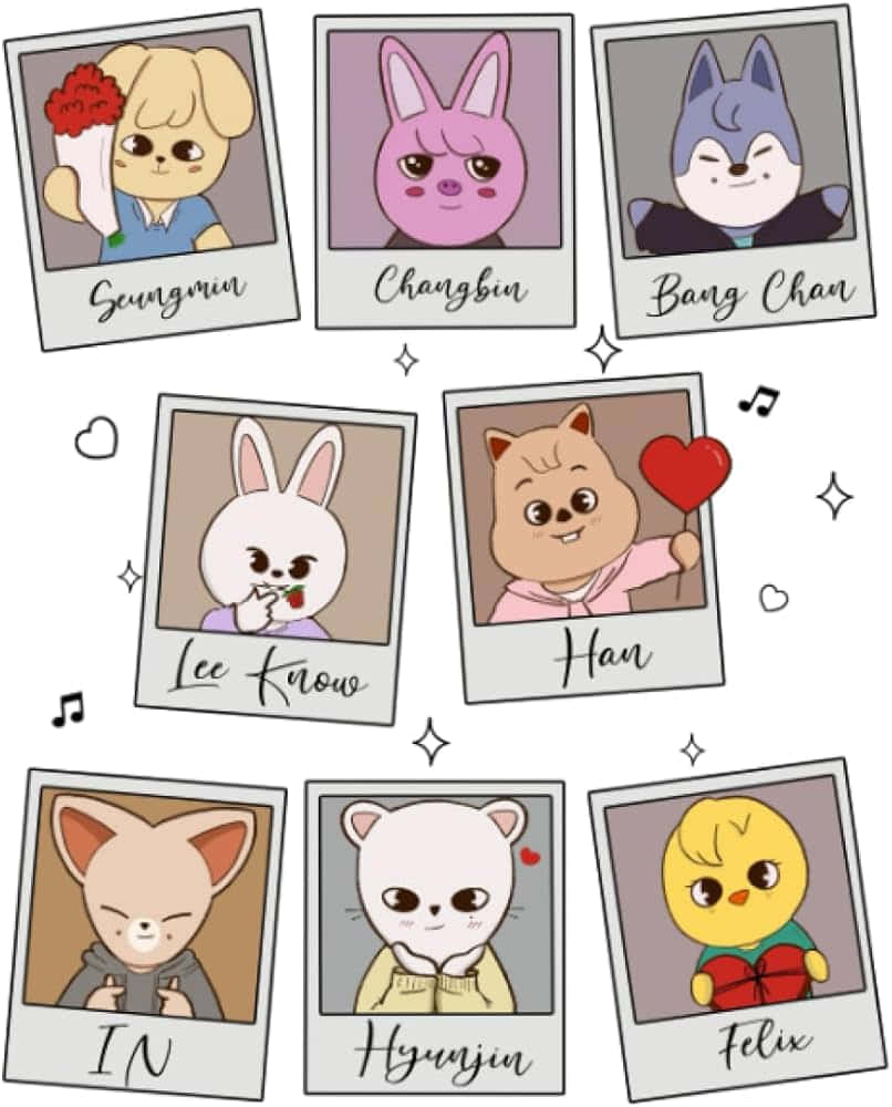 Skzoo, polaroid frames, hearts, SD Phone Wallpaper