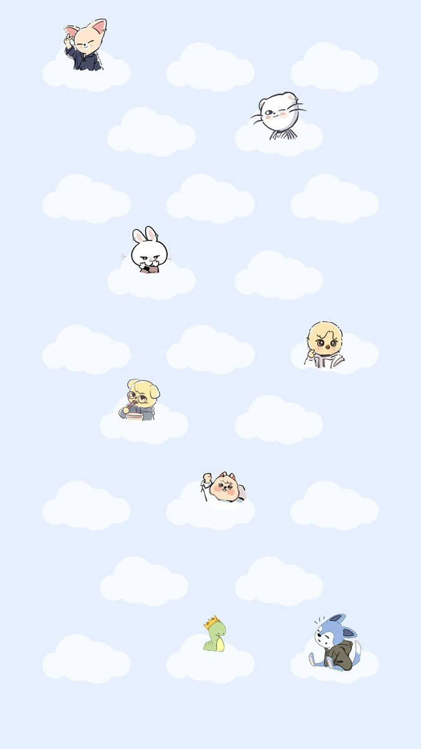 Skzoo, characters, clouds pattern, HD Phone Wallpaper