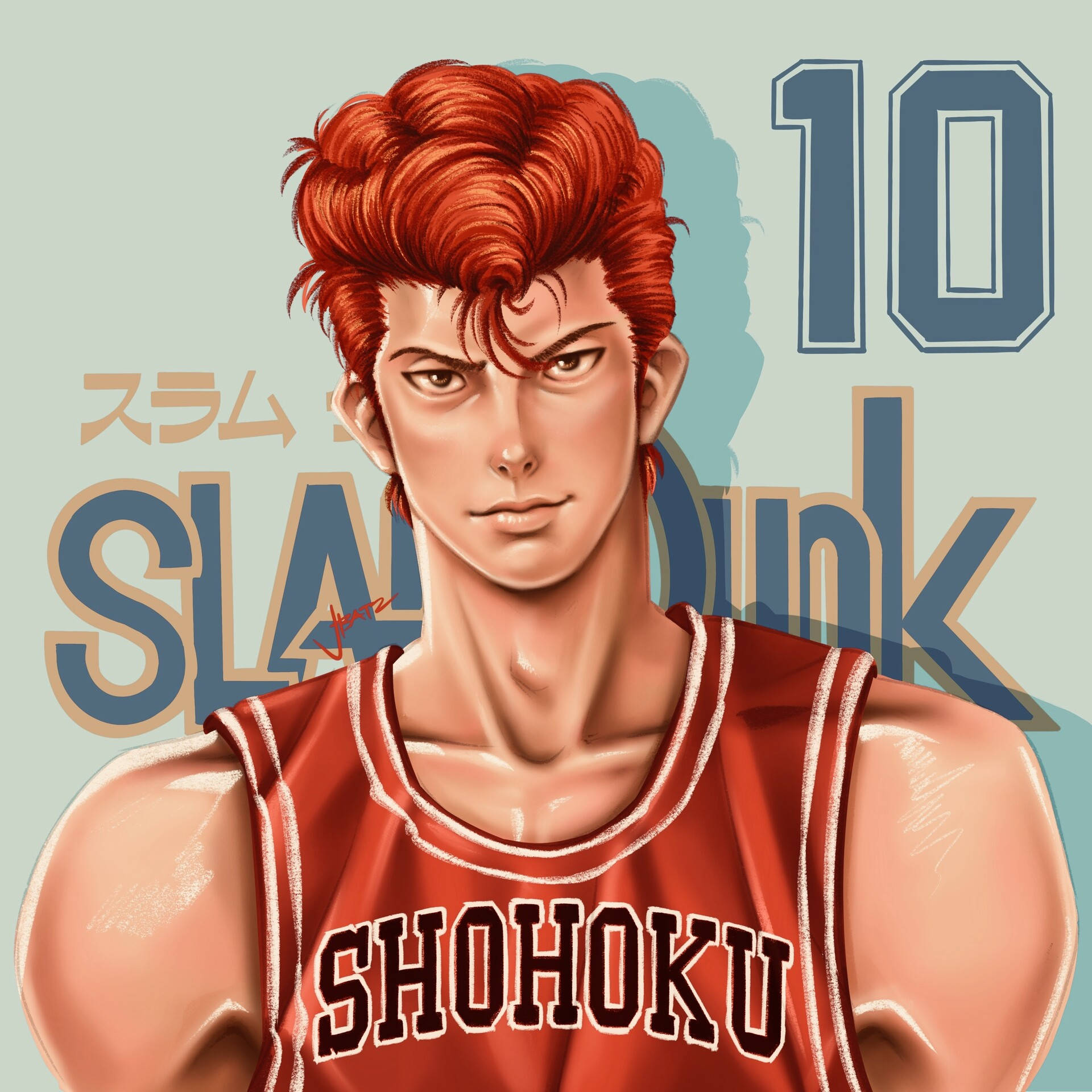 Slam Dunk, number 10 player, fiery red hair, Full HD Desktop Wallpaper