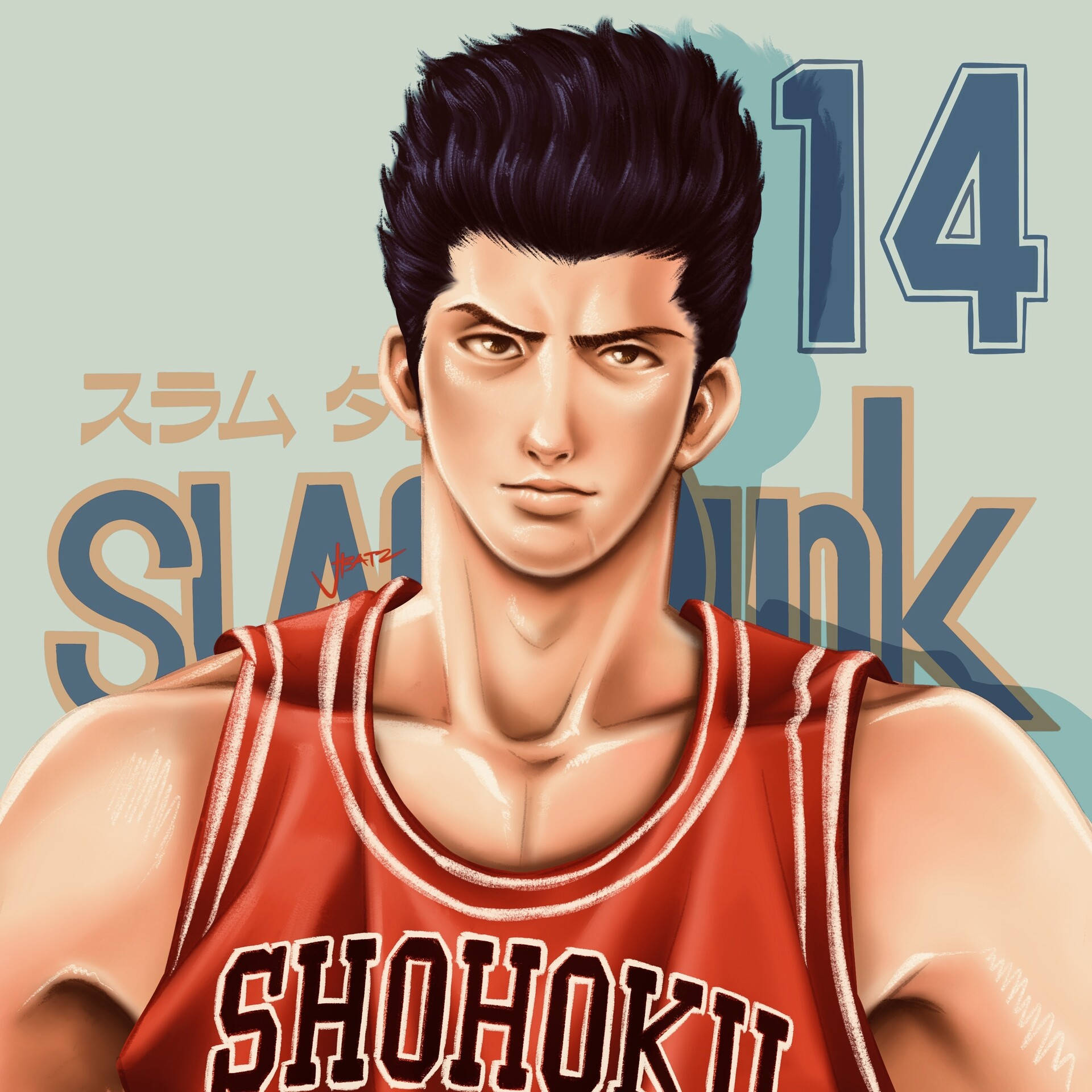Slam Dunk, number 14, red Shohoku jersey, Full HD Desktop Wallpaper