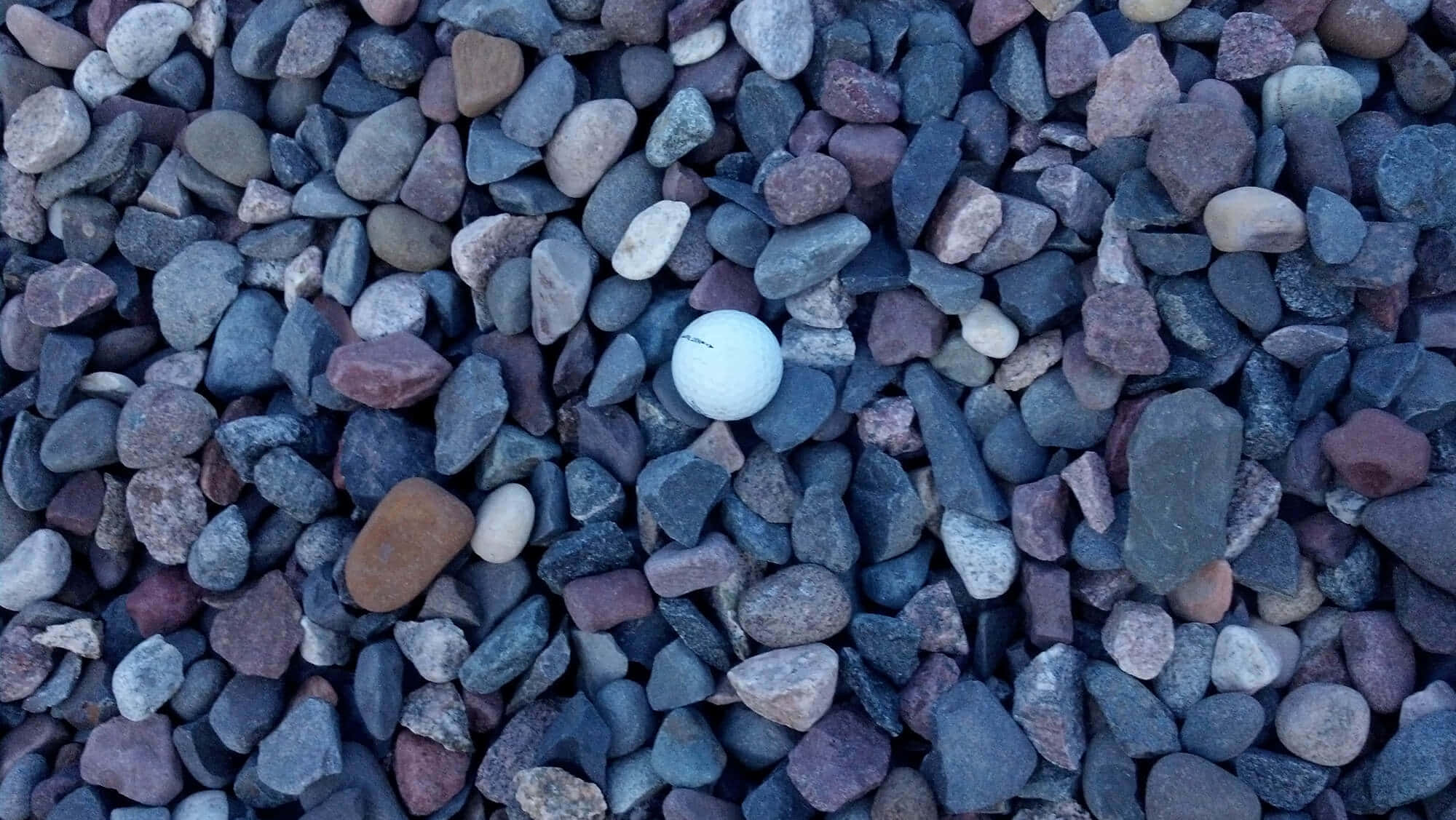 Slate Blue, white golf ball, multicolored smooth river rocks, Full HD Desktop Wallpaper