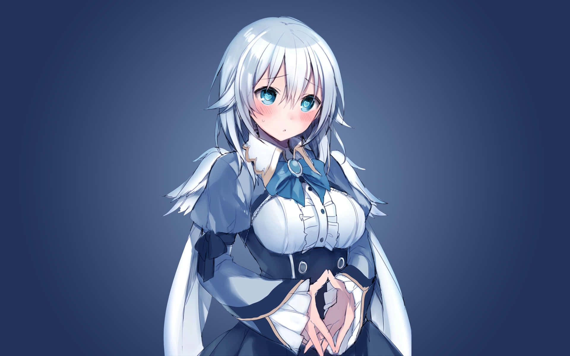 slate blue sky, silver-haired anime girl, blue eyes, Full HD Desktop Wallpaper