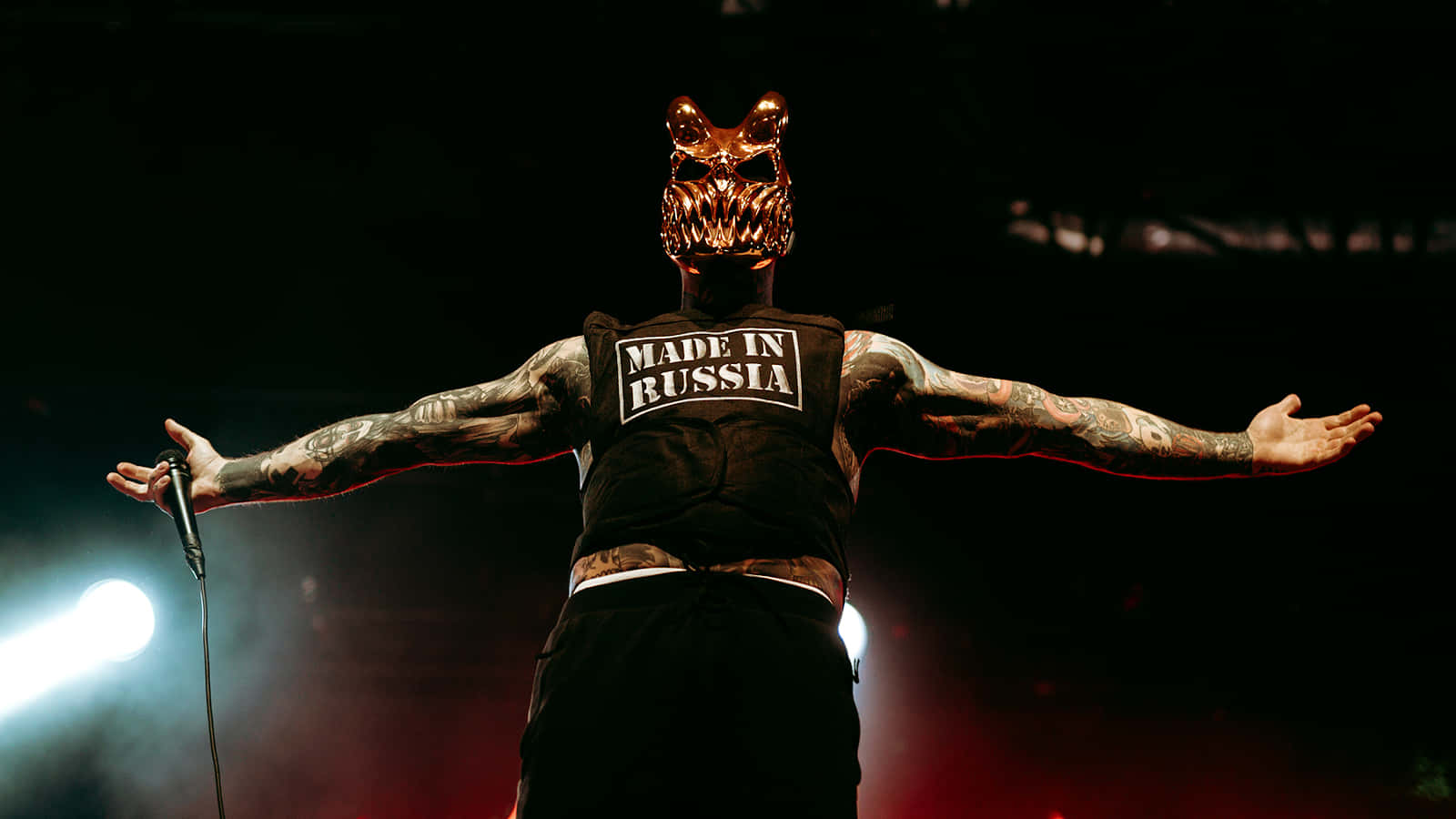Slaughter To Prevail, gold skull mask, black vest, HD Desktop Wallpaper