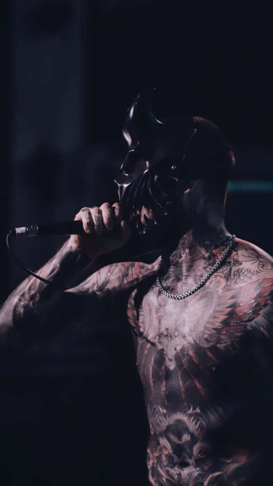 Slaughter To Prevail, black horned mask, microphone, HD Phone Wallpaper