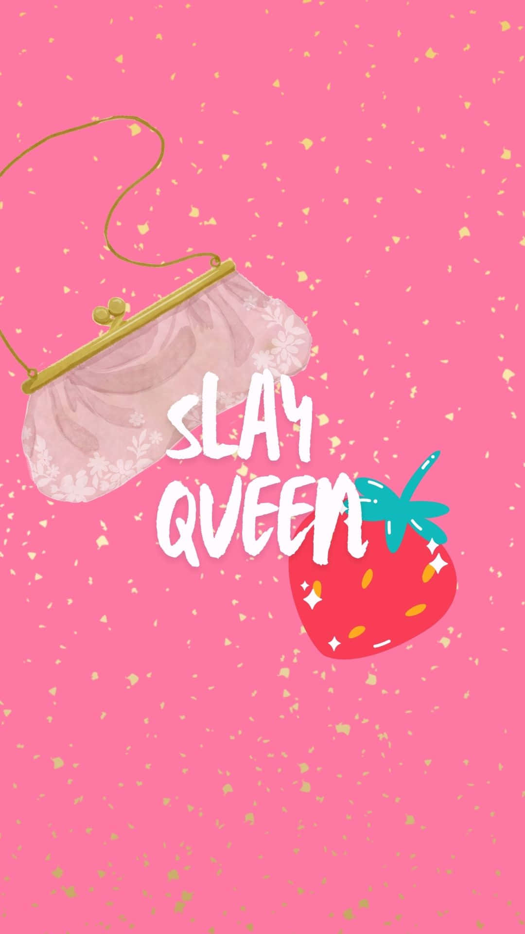 Slay Queen, pink floral purse, strawberry, Full HD Phone Wallpaper