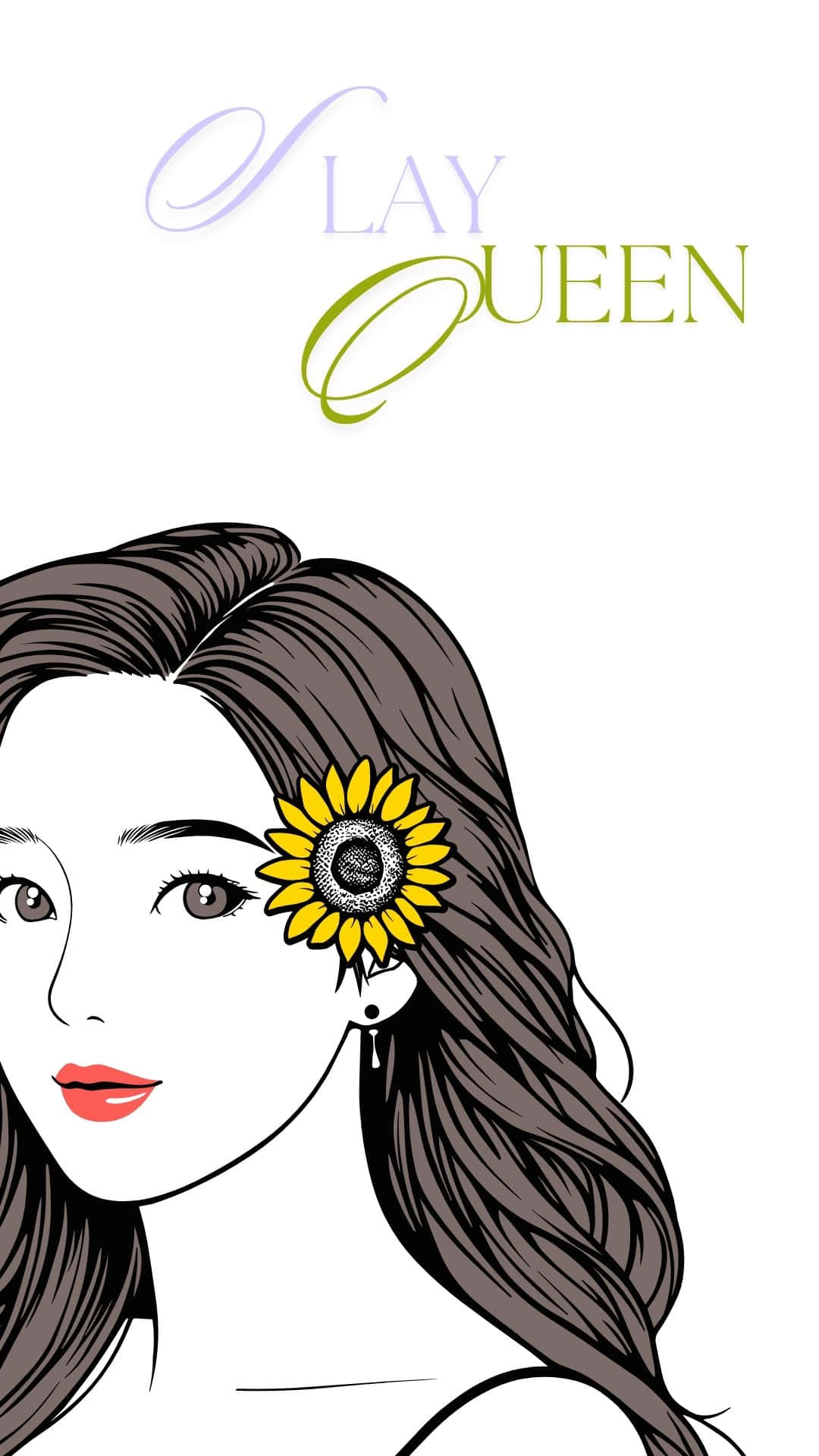 Slay Queen, sunflower, long dark hair, Full HD Phone Wallpaper