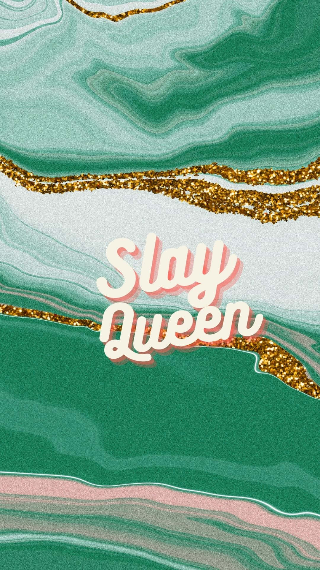 Slay Queen, vibrant green marble, gold glitter accents, Full HD Phone Wallpaper