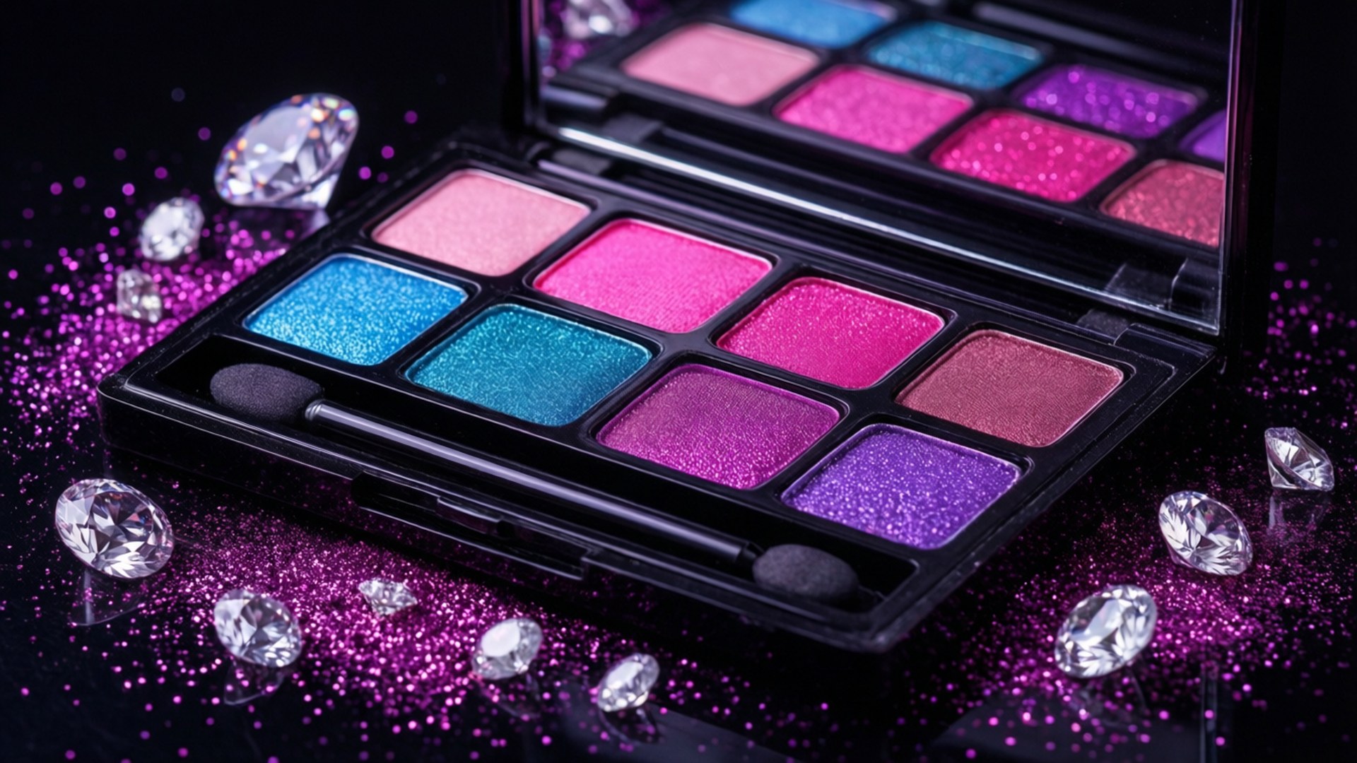 Neon Glam Palette, vibrant pink blue and purple shades, diamonds, Full HD Desktop Wallpaper