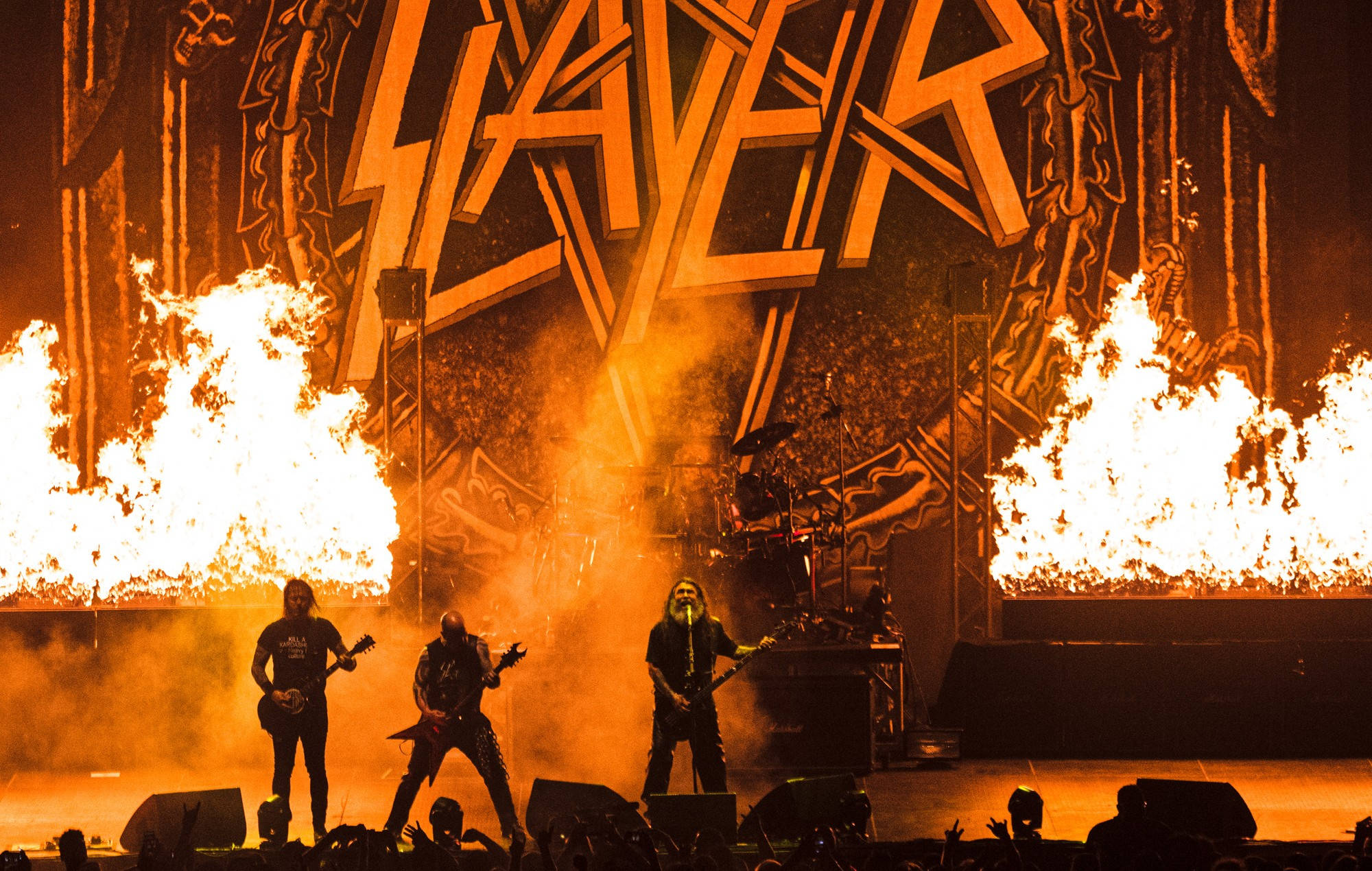Slayer, Thrash Metal, fiery stage, Full HD Desktop Wallpaper