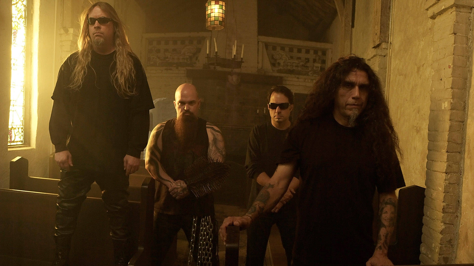Slayer, heavy metal musicians, long hair, Full HD Desktop Wallpaper