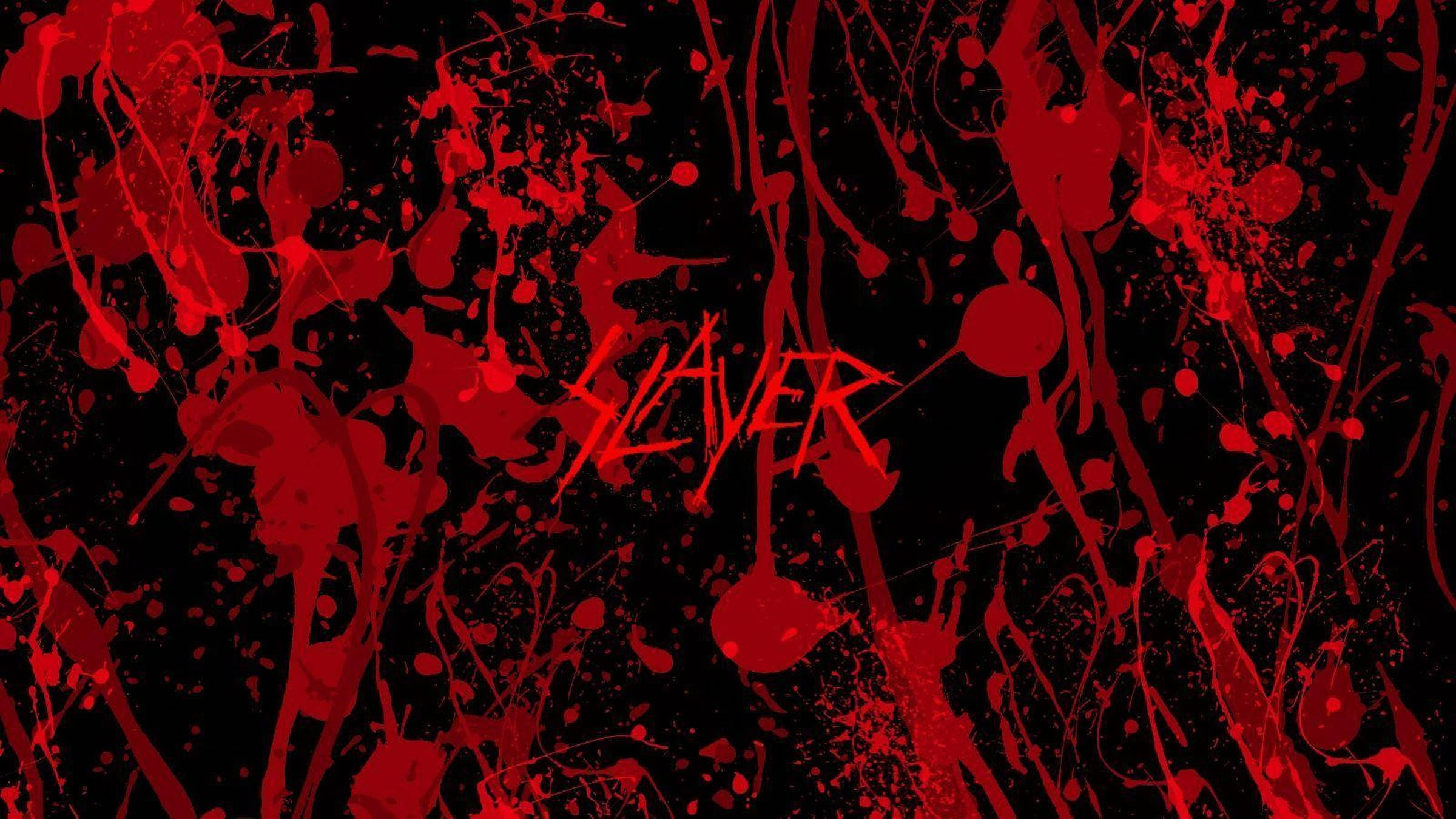 SLAYER, vivid red splatters, black background, Full HD Desktop Wallpaper