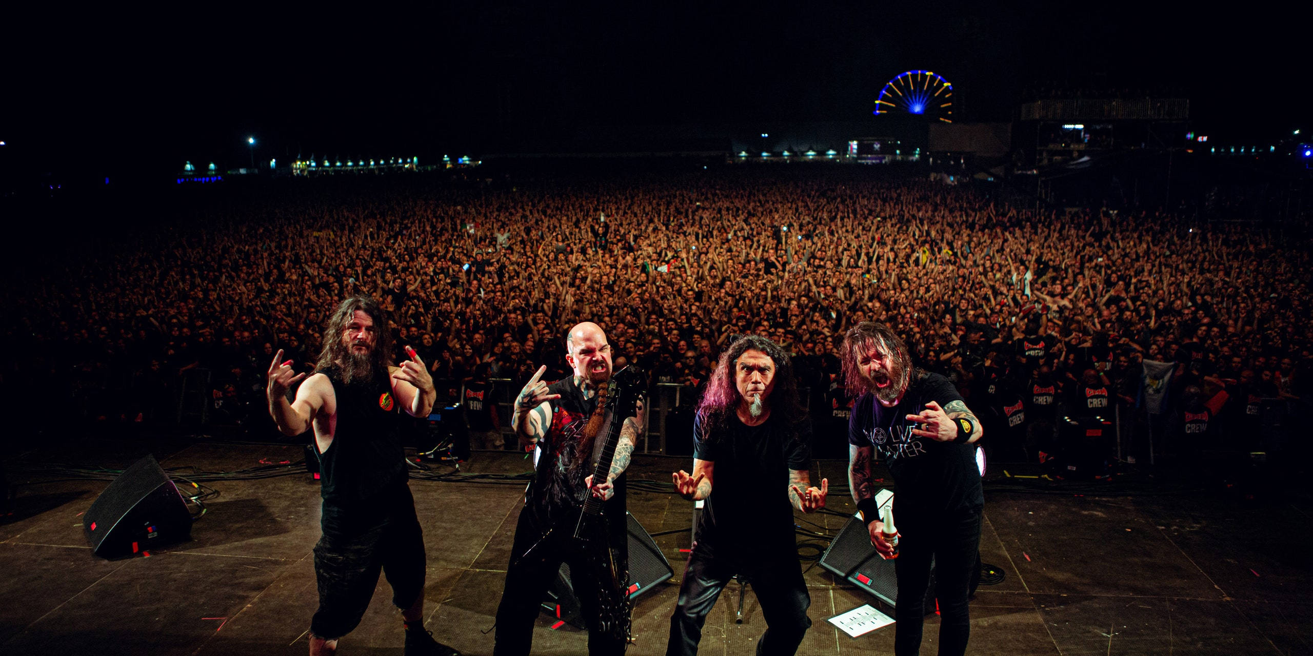 Slayer, night sky, ferris wheel lights, 2K Desktop Wallpaper