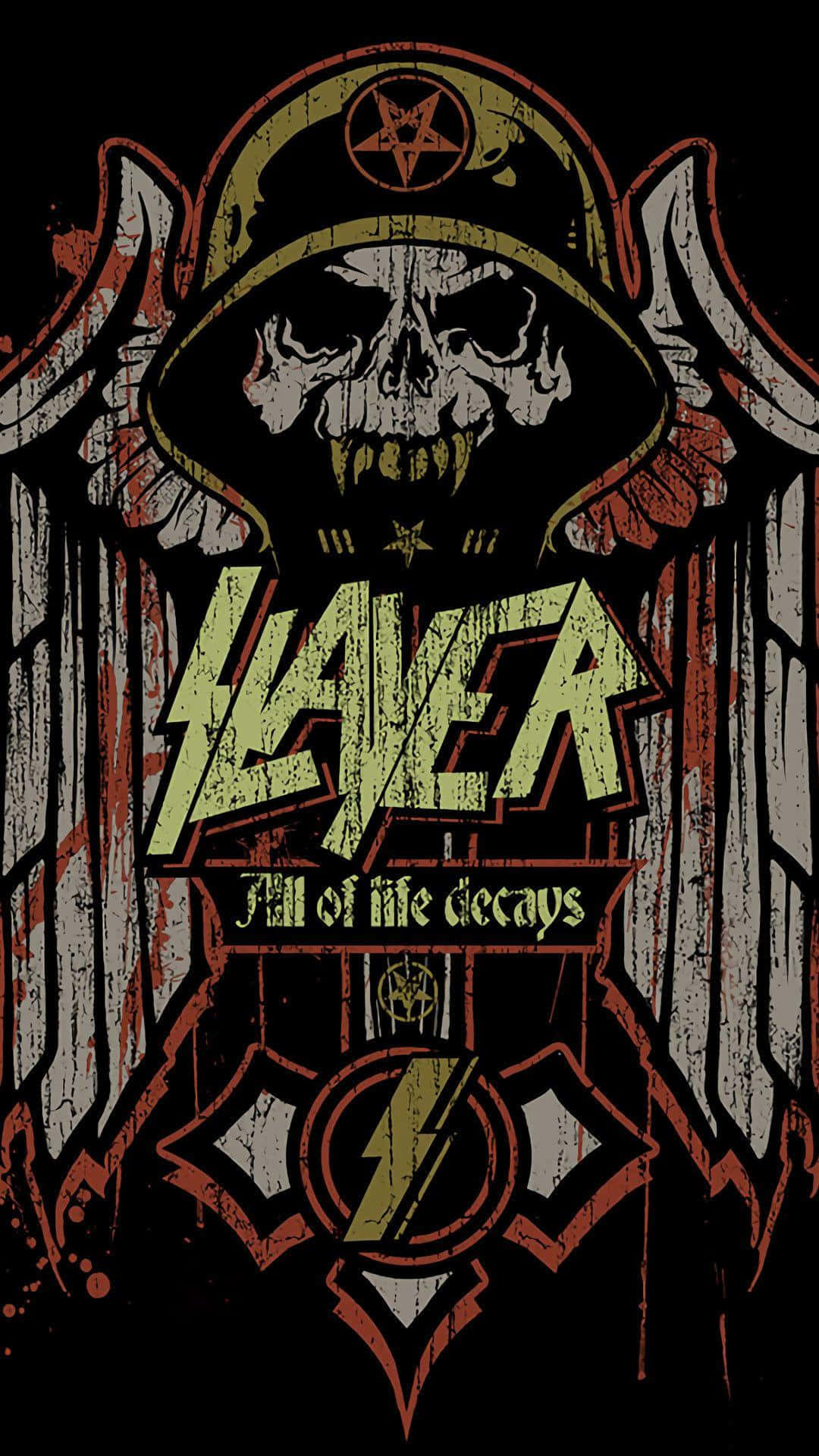 Slayer, skull in a helmet with wings, blood splatters, Full HD Phone Wallpaper