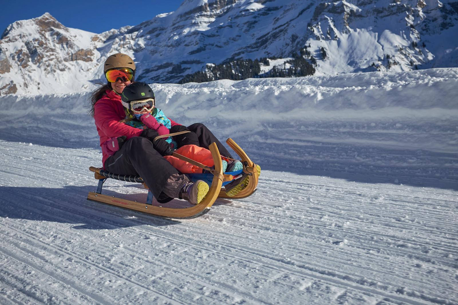 mother, baby, snowy slope, HD Desktop Wallpaper