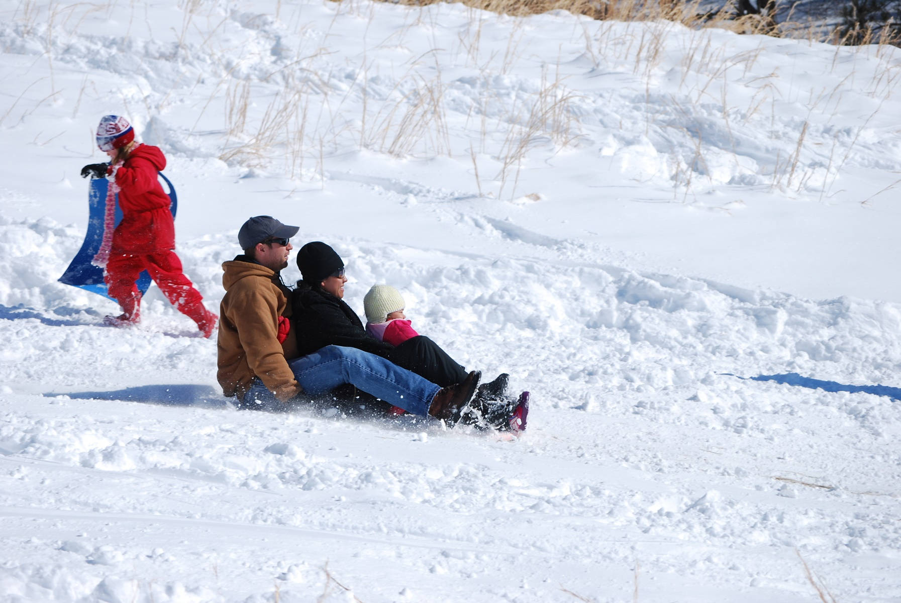Sledding, Holiday Season, family, HD Desktop Wallpaper