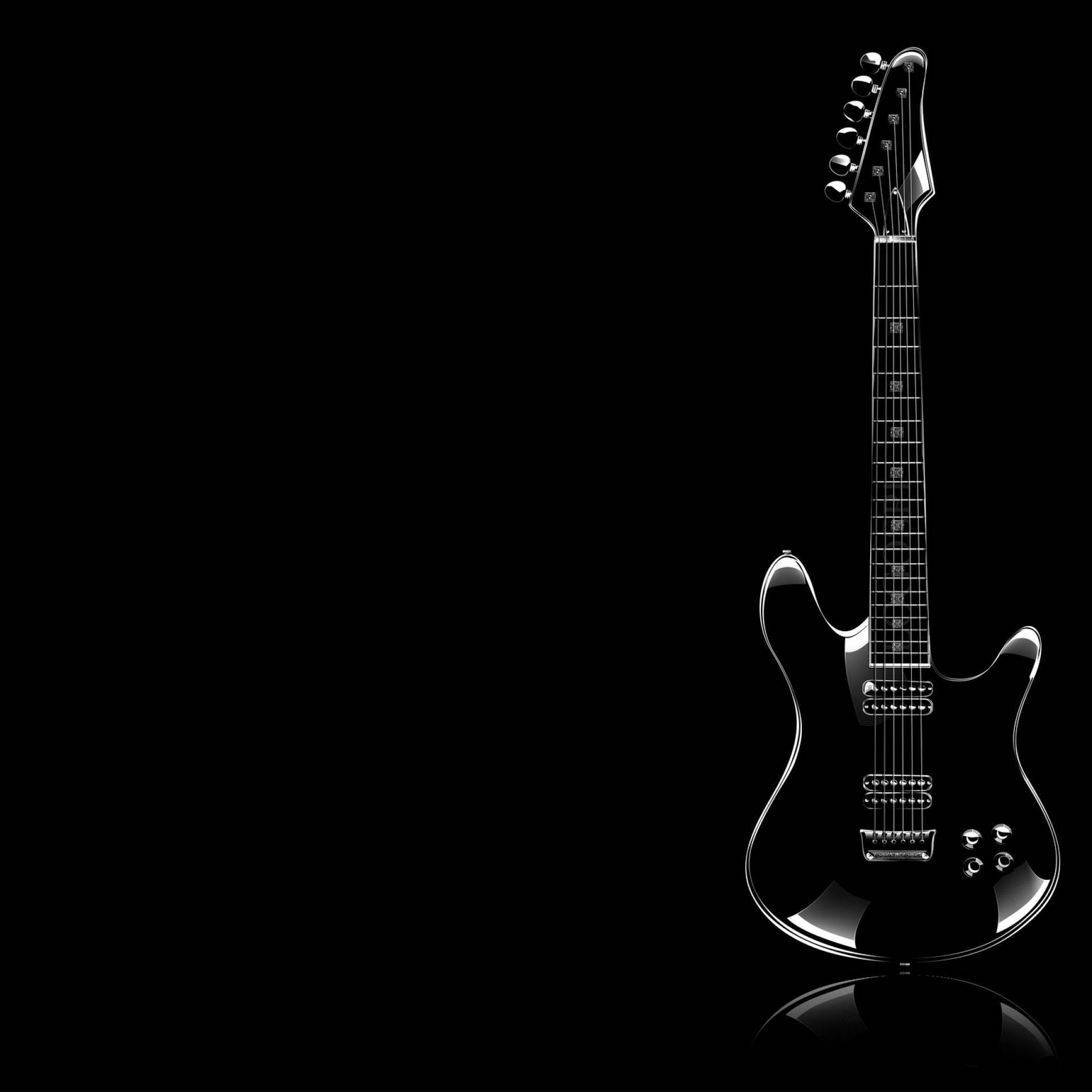 black electric guitar, pure black background, reflective surface, Full HD Desktop Wallpaper
