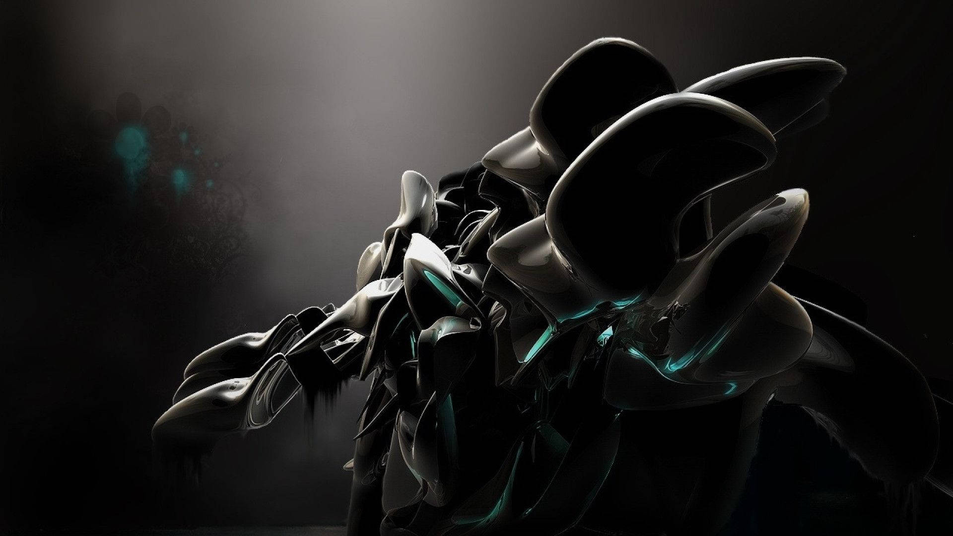 sleek, black abstract sculpture, glowing teal accents, Full HD Desktop Wallpaper