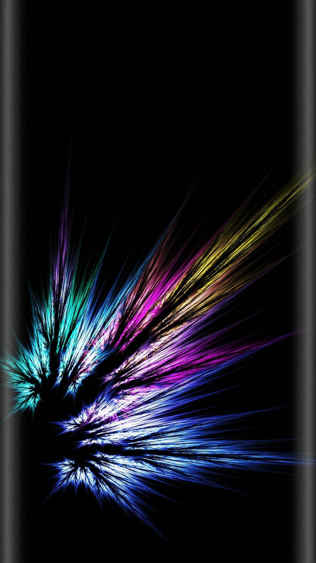 neon streaks, central point, pure black background, Full HD Phone Wallpaper