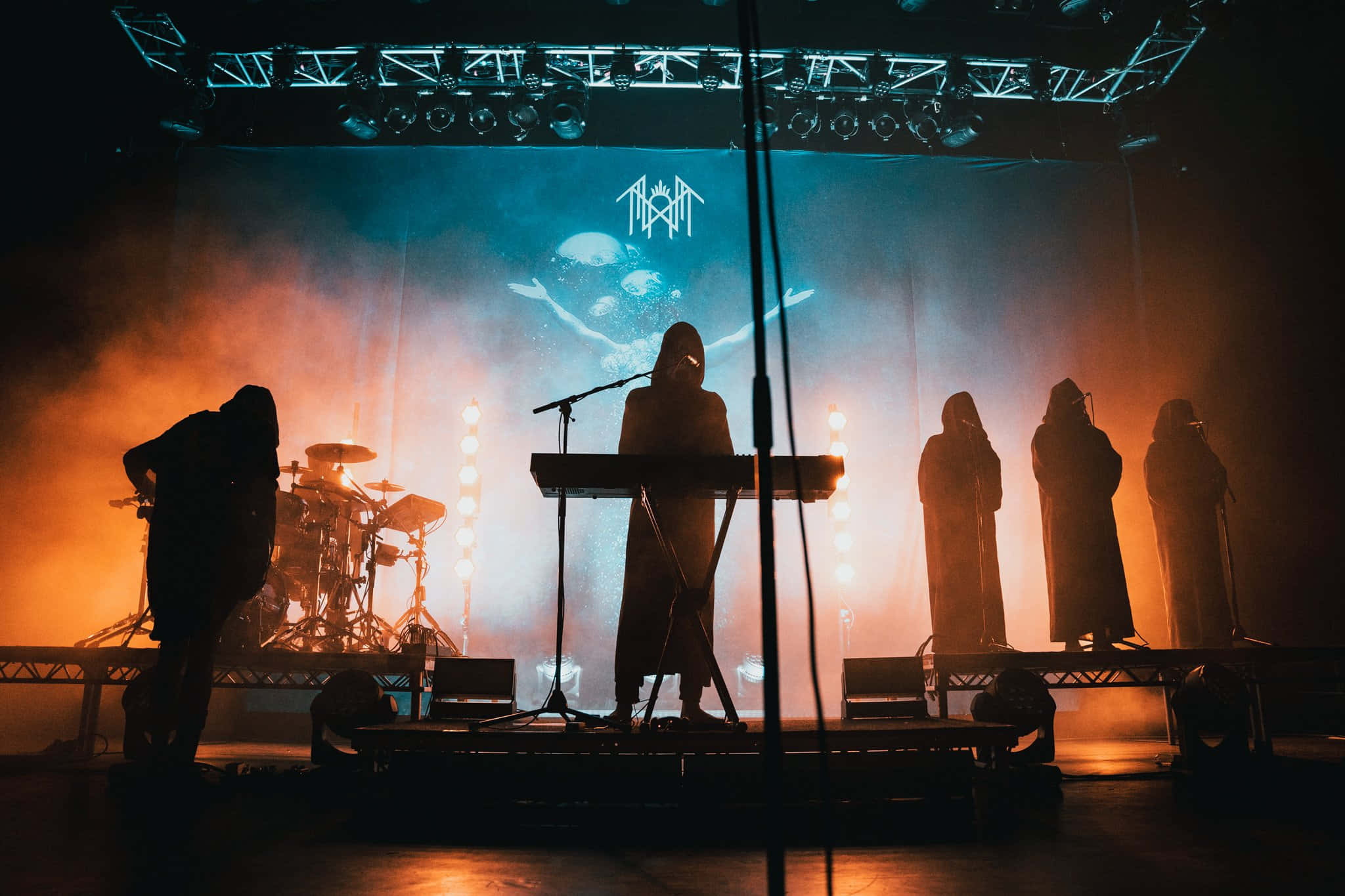 Sleep Token, hooded robes, smoky stage, Full HD Desktop Wallpaper