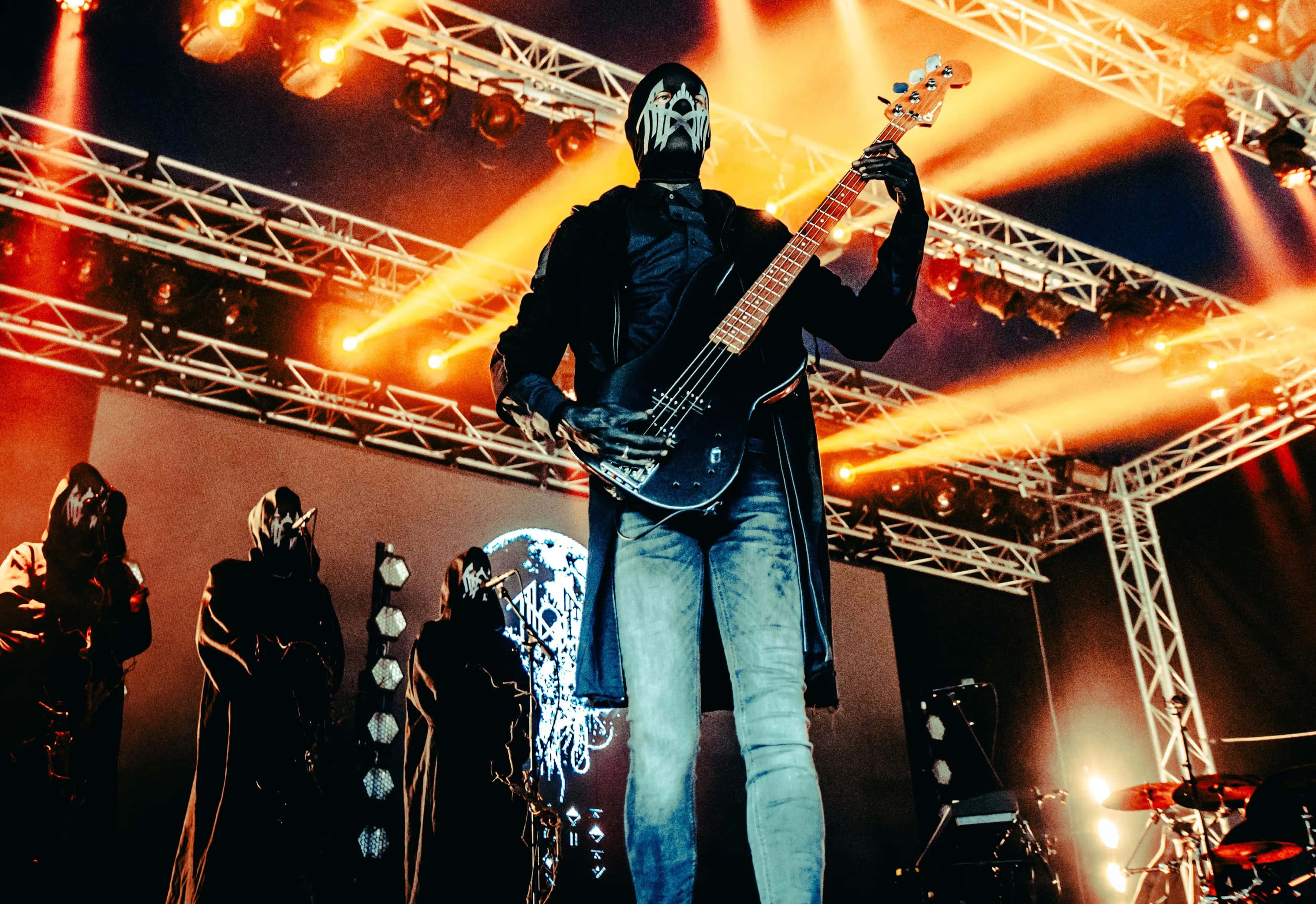 Sleep Token, bassist, black coat, 2K Desktop Wallpaper