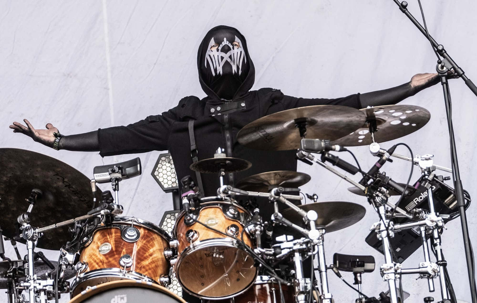 mysterious drummer, black, white tribal face paint, Full HD Desktop Wallpaper