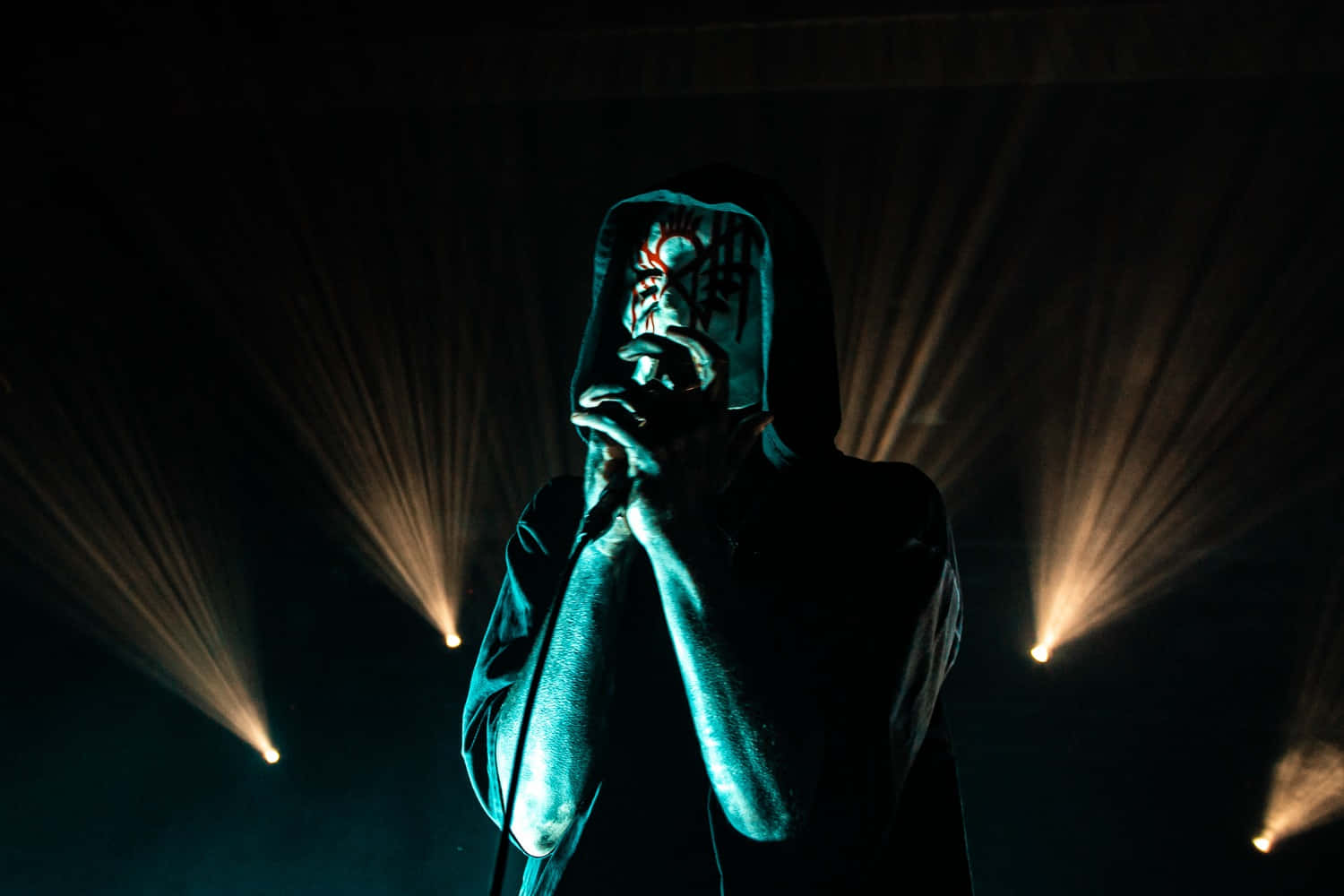 hooded figure, skull mask, mic, HD Desktop Wallpaper