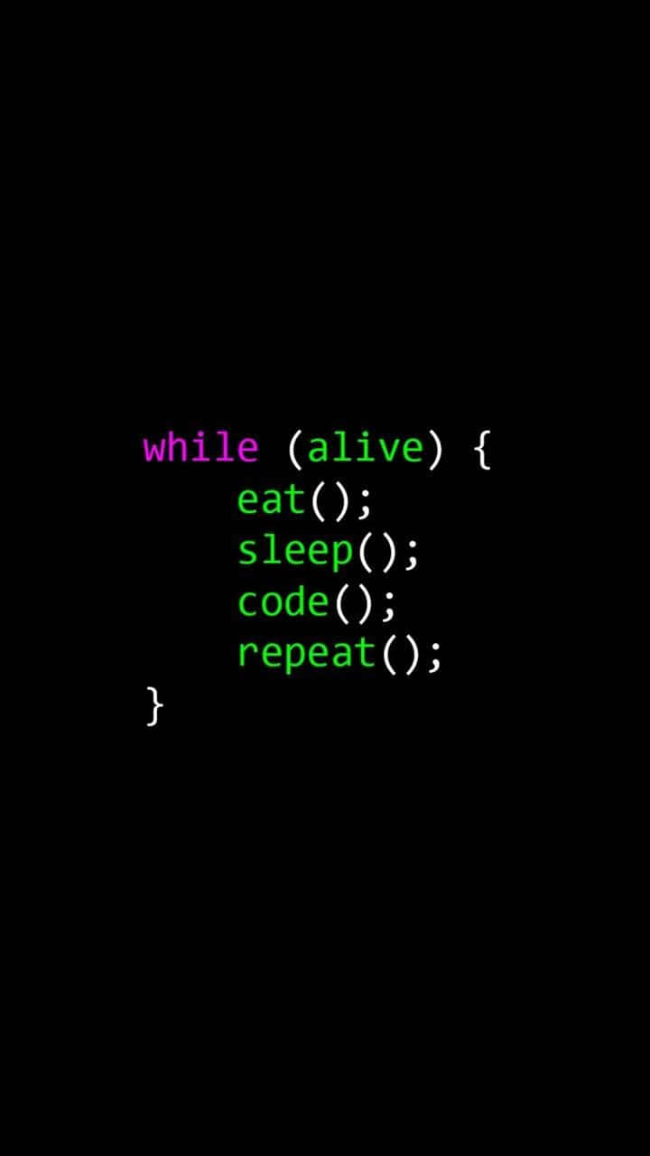 neon code text, black background, white sleep code repeat, HD Phone Wallpaper