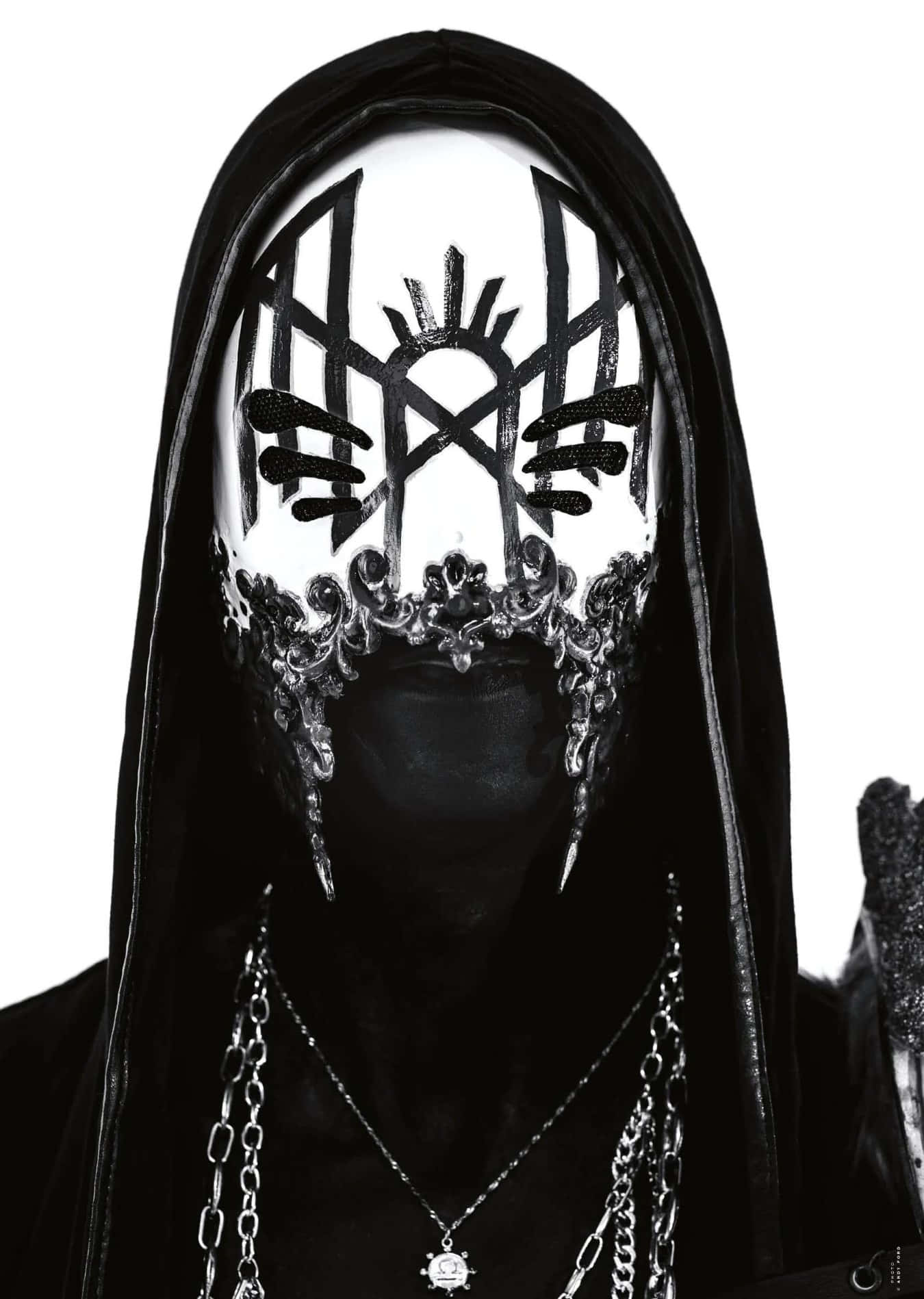 Sleep Token, black hooded robe, ornate white mask, HD Phone Wallpaper