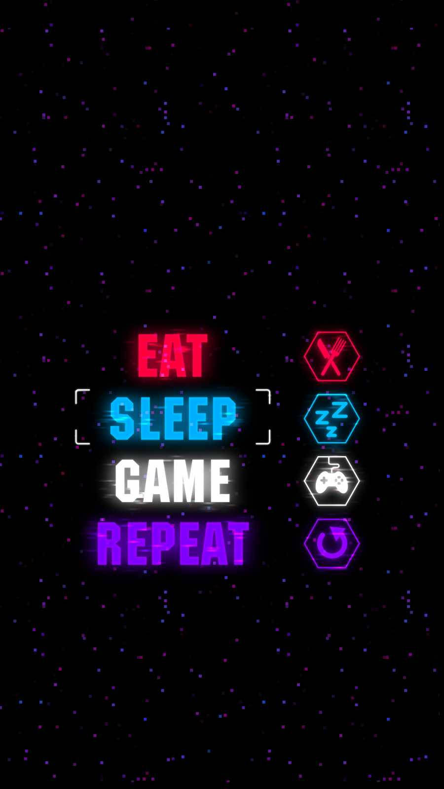 Sleep Game Icons, neon glowing text, dark starry background, HD Phone Wallpaper