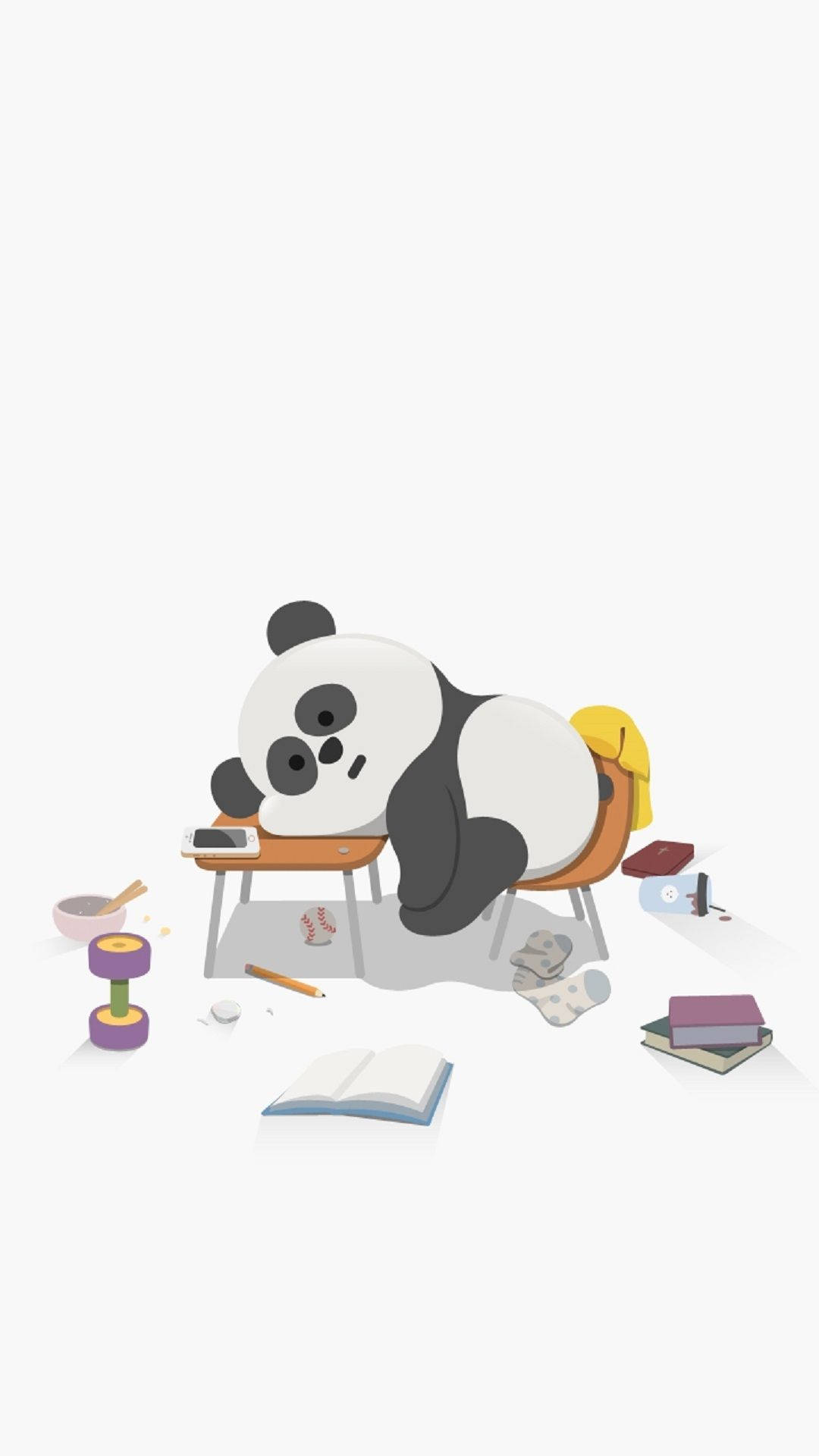 Sleeping Tired Panda, cartoon panda, cluttered desk, Full HD Phone Wallpaper