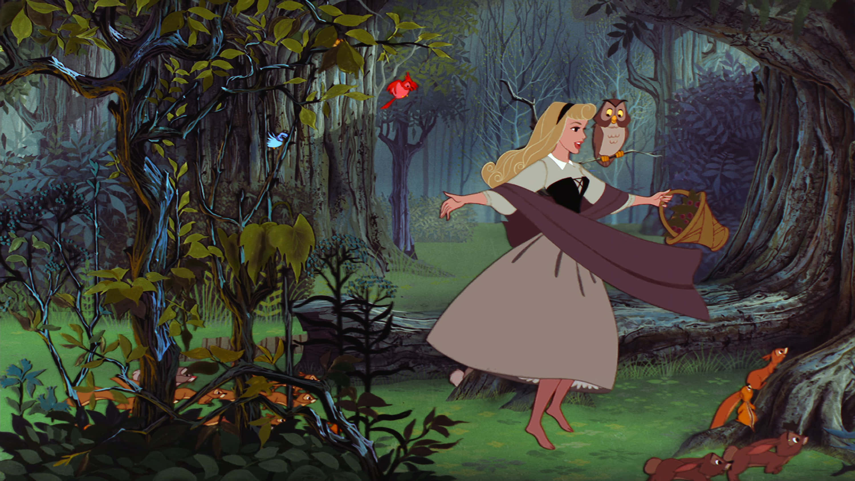 Sleeping Beauty, enchanted forest, woodland creatures, 2K Desktop Wallpaper