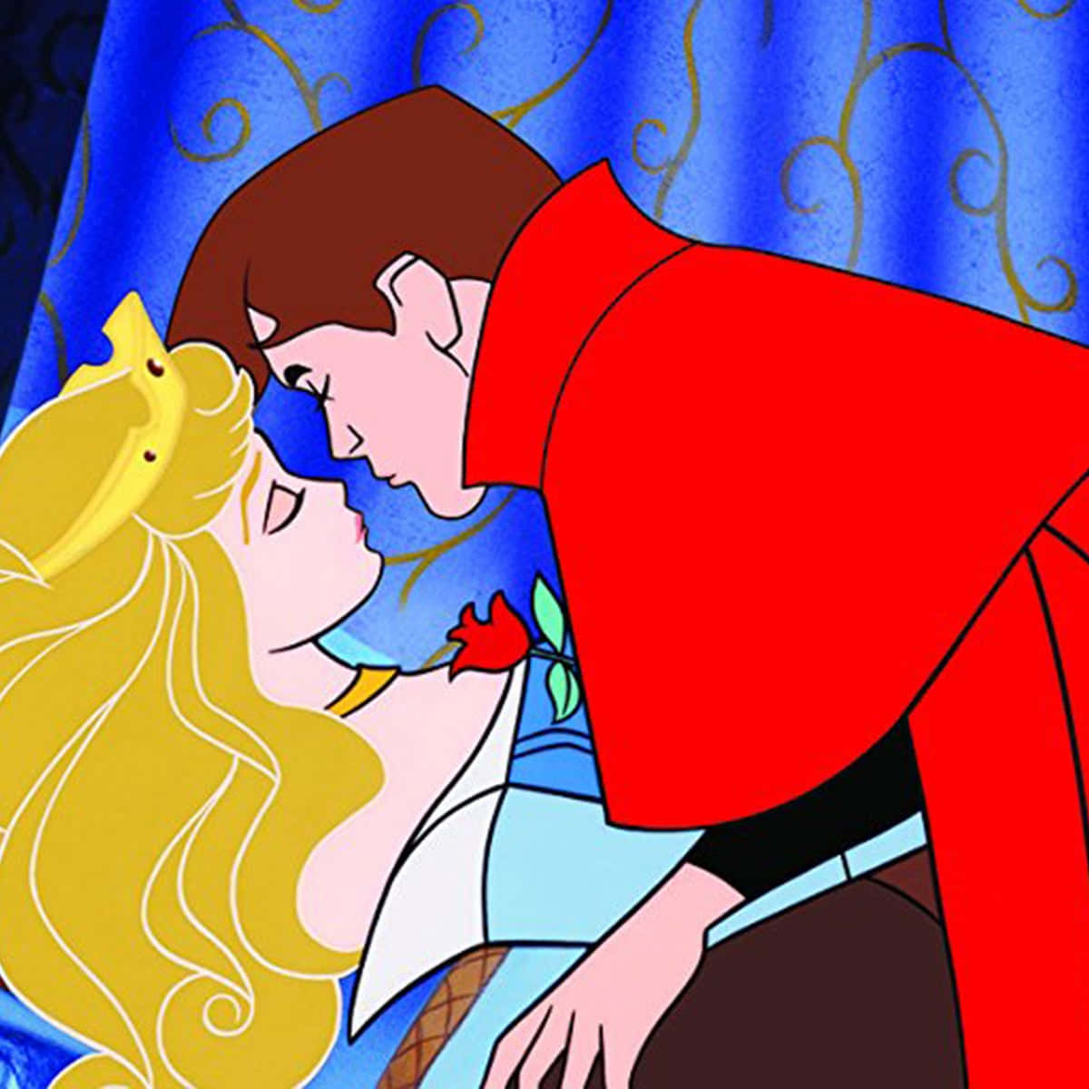 Sleeping Beauty, classic animated couple, rich blue patterned backdrop, SD Desktop Wallpaper
