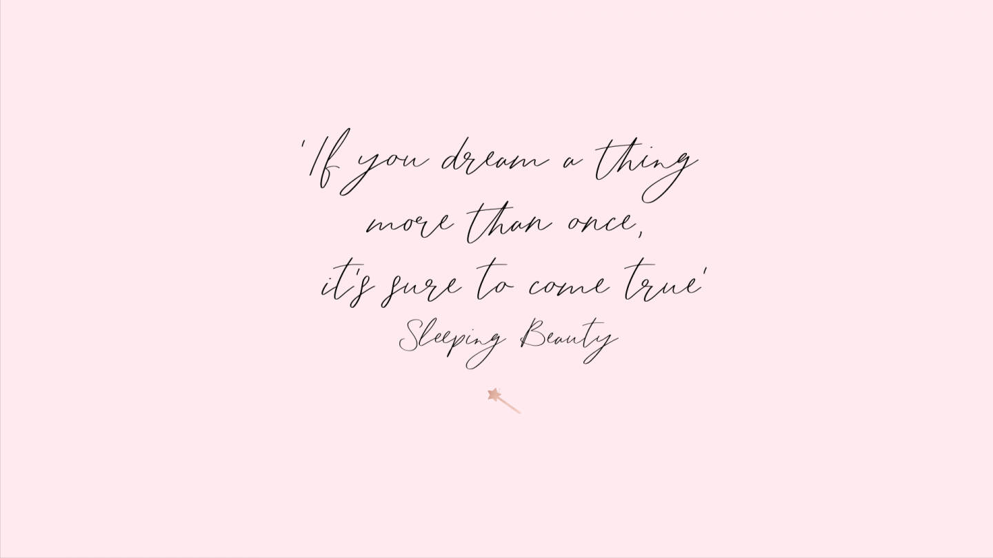 Sleeping Beauty, soft pink background, elegant cursive text, HD Desktop Wallpaper