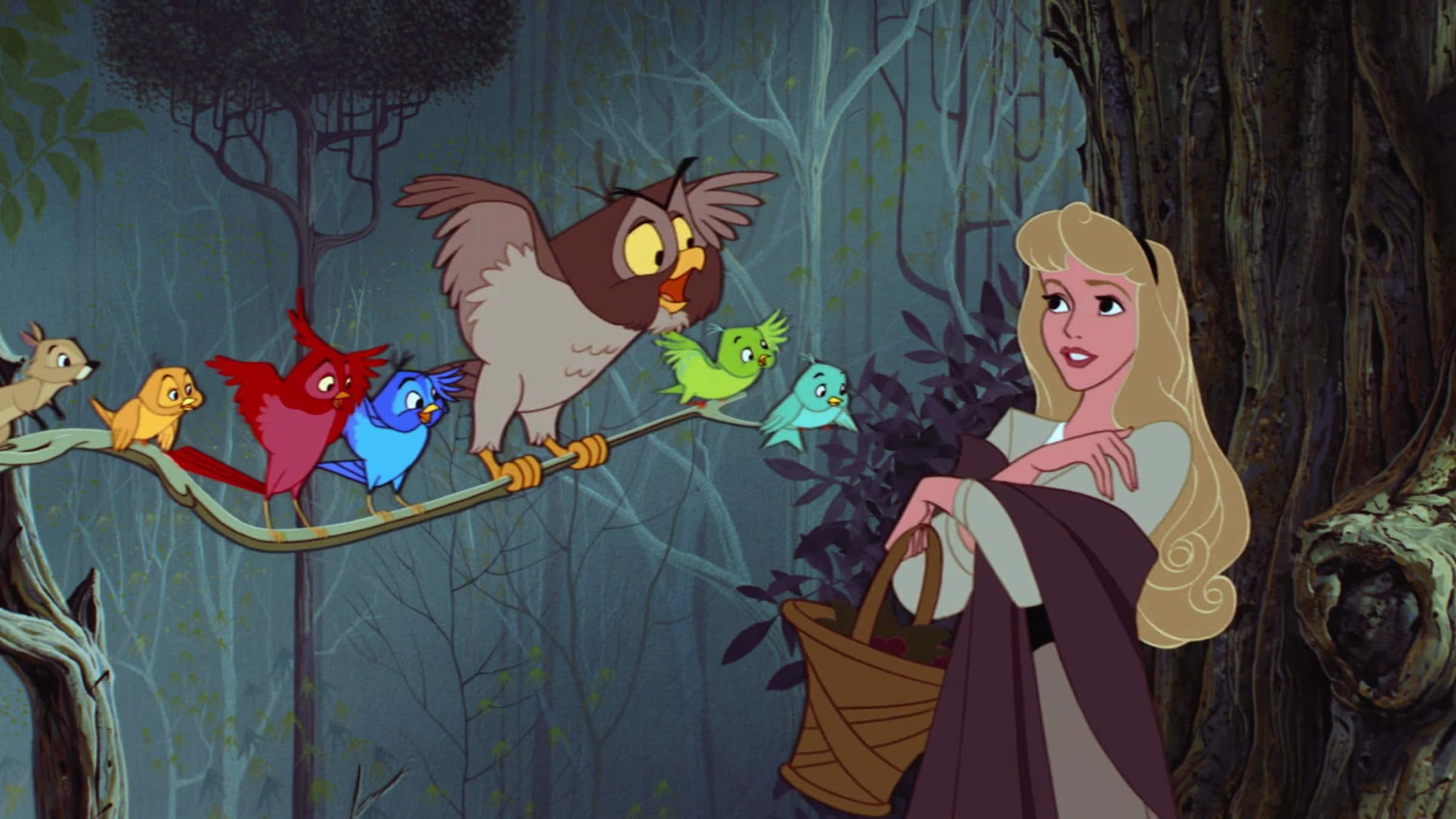 Sleeping Beauty, princess with long blonde hair, dark forest, Full HD Desktop Wallpaper