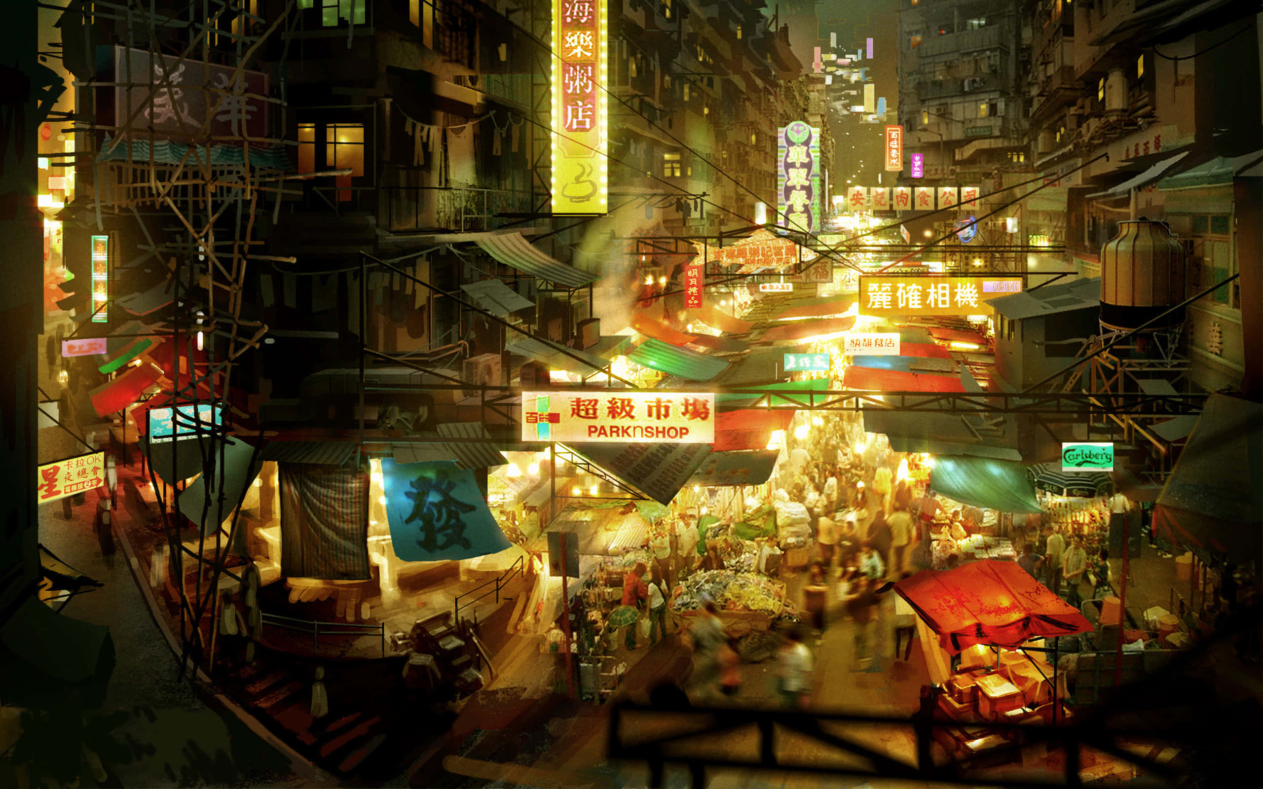 Sleeping Dogs 2, neon-lit night market, dense urban alleyway, 2K Desktop Wallpaper