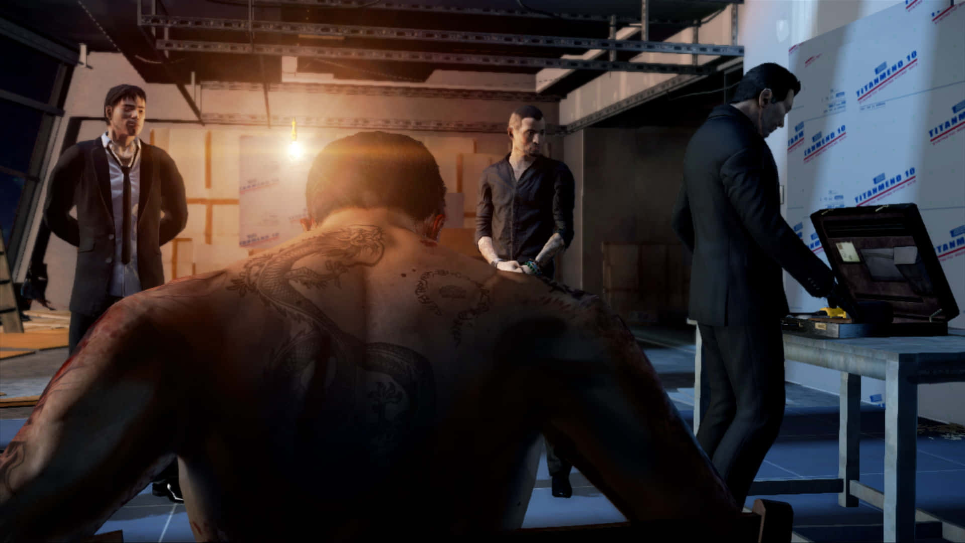 Sleeping Dogs 2, warehouse, tattooed man, Full HD Desktop Wallpaper
