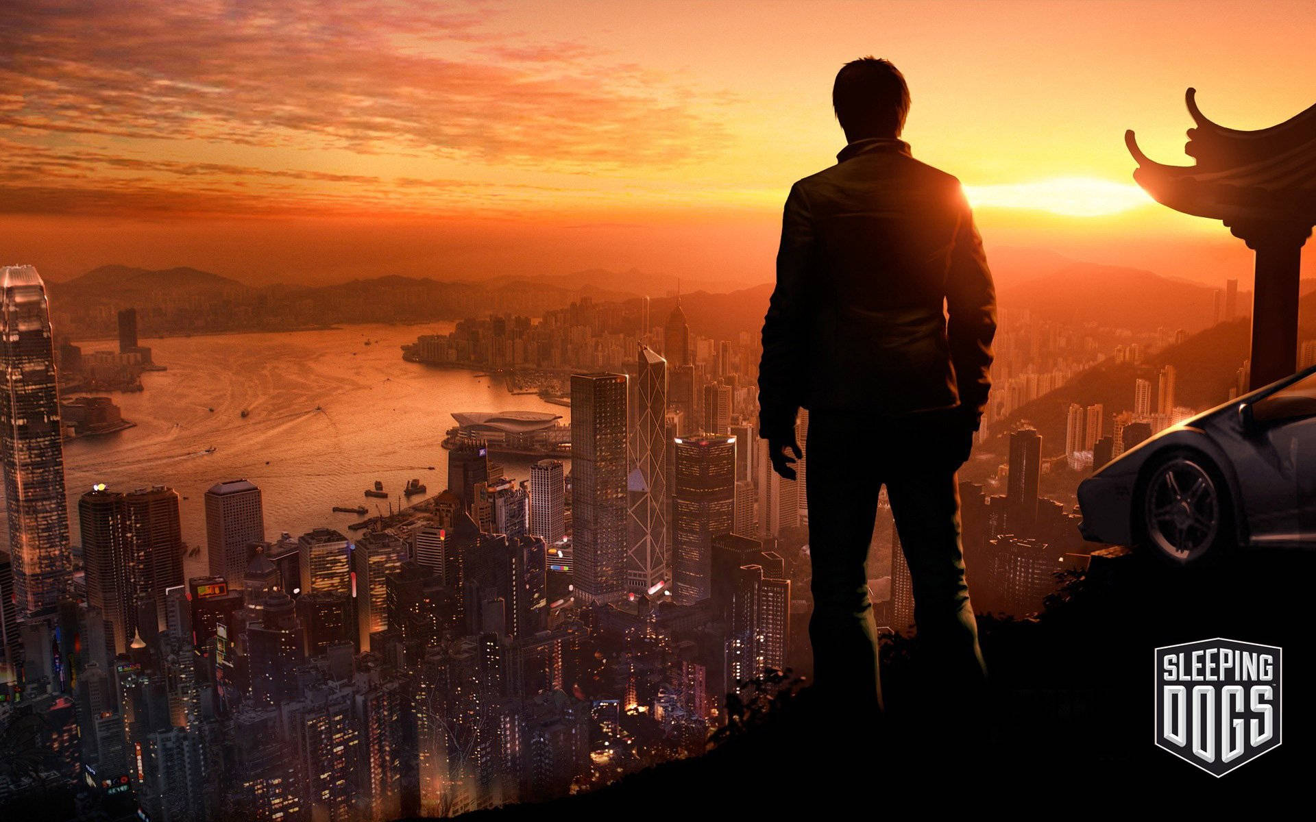 Sleeping Dogs Game, sunset, cityscape, Full HD Desktop Wallpaper