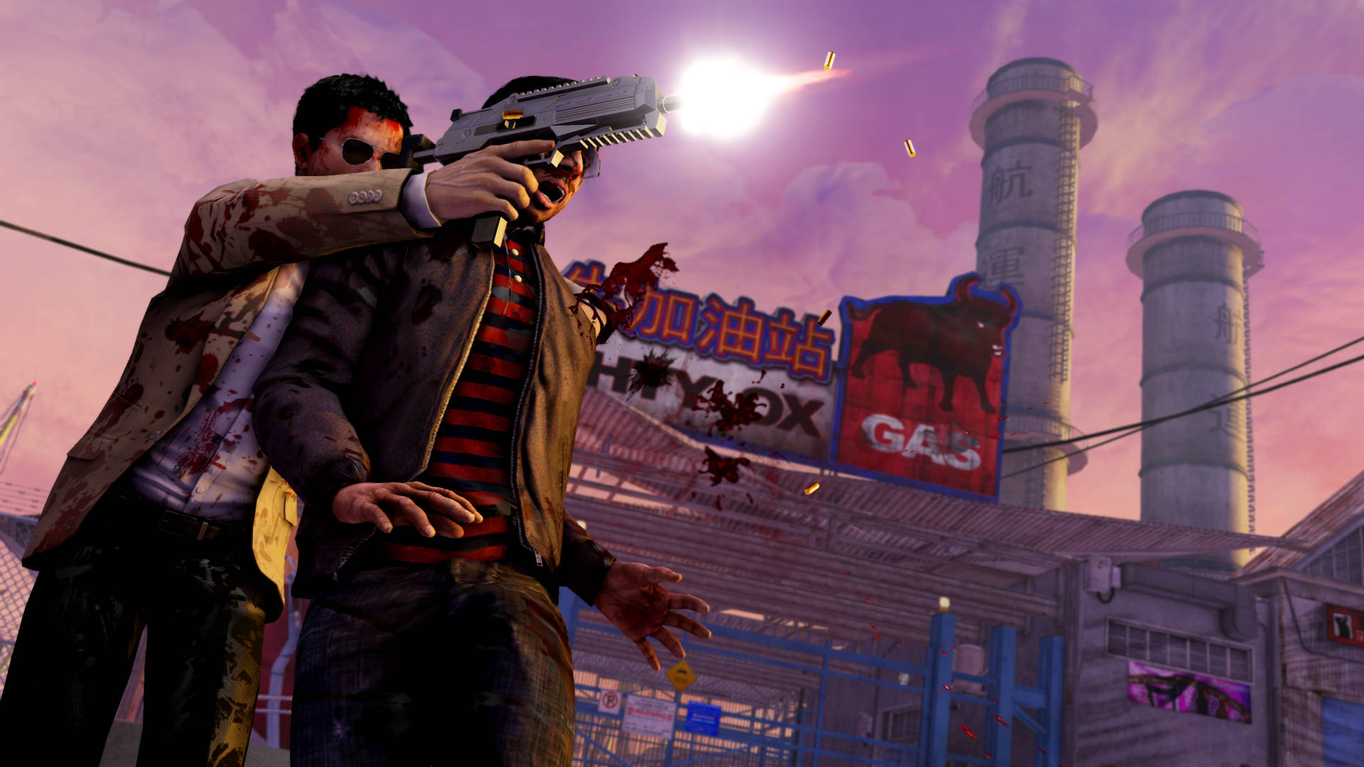 Sleeping Dogs Game, striped shirt, gritty urban gas station, Full HD Desktop Wallpaper