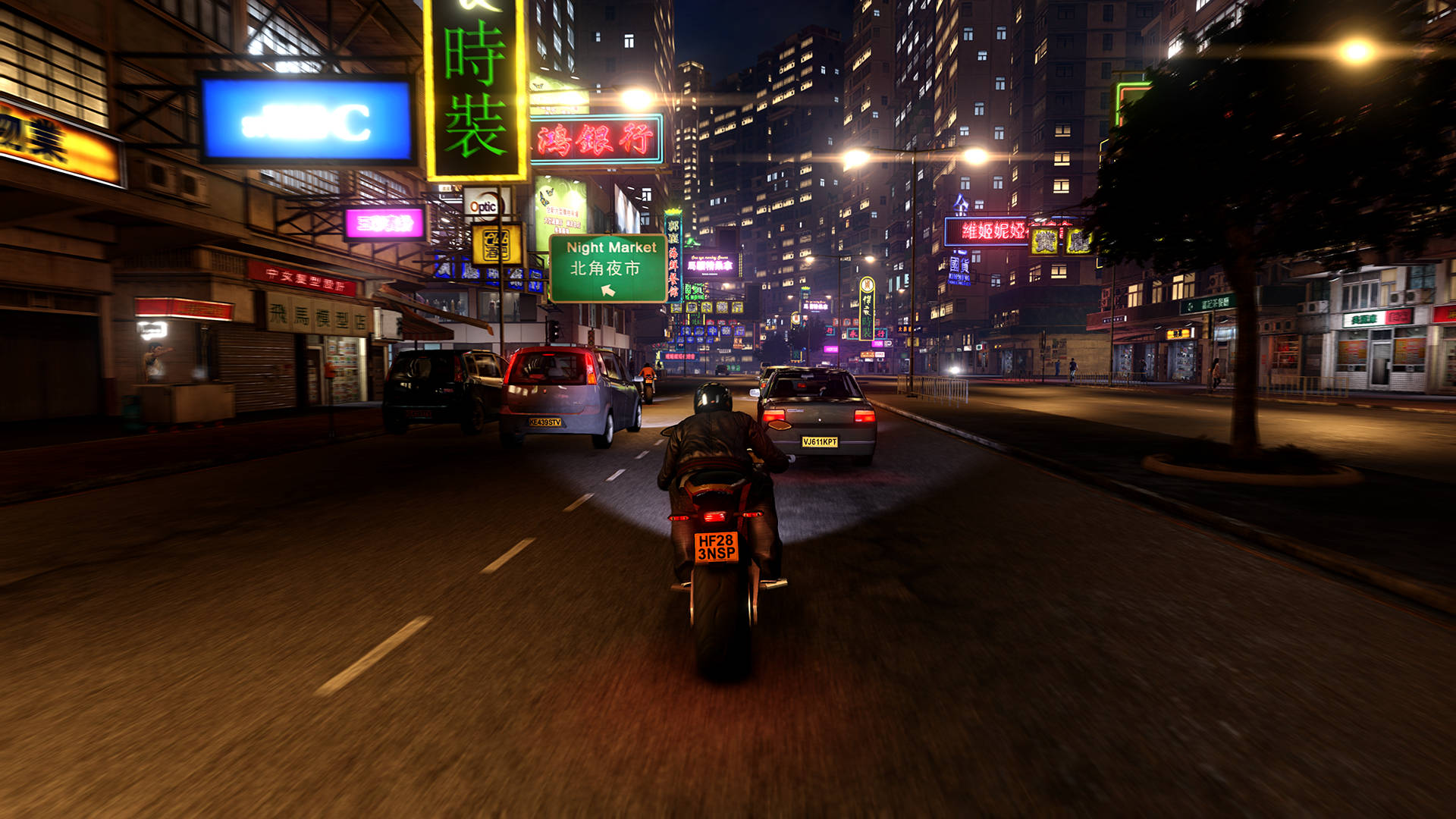 Sleeping Dogs Game, neon-lit urban street, night, Full HD Desktop Wallpaper