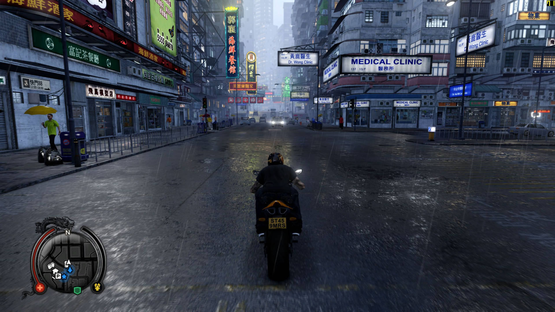 Sleeping Dogs Game, motorcycle, neon-lit city street, Full HD Desktop Wallpaper